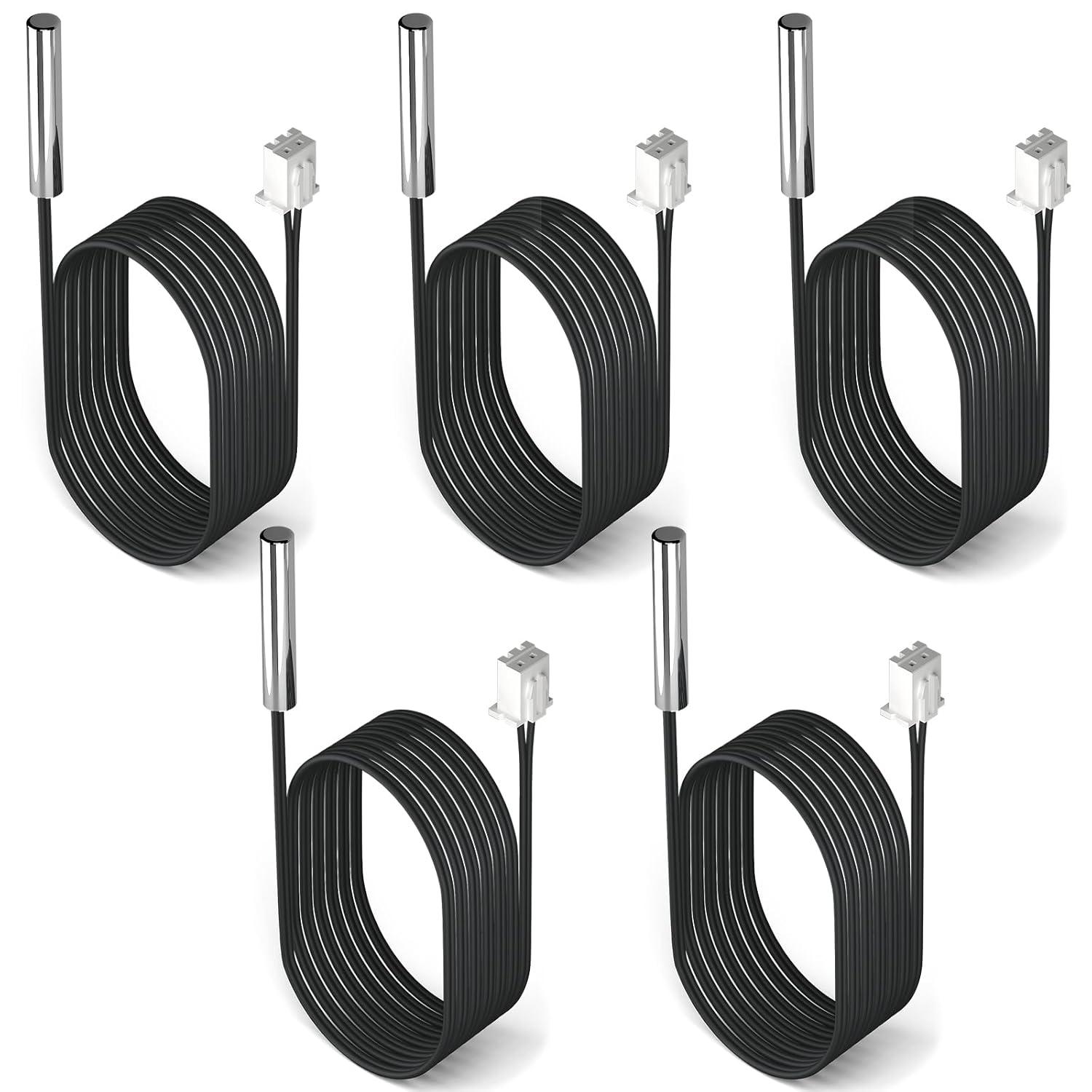 imageDROK 10K Temperature Sensor Probe 5pcs 1 Meter Waterproof Temp Sensor Probe Stainless Steel 3950 NTC Temp Sensor Probe Digital Temperature Transmitter Extension Cable1Meter328ft