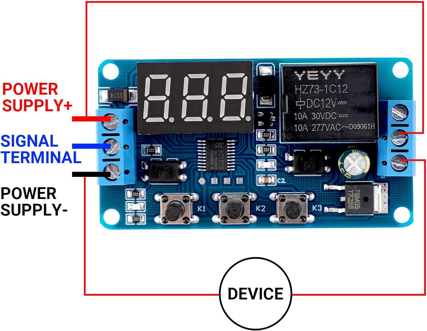 imageDROK 12V Timer Relay LED Display 4Mode OnOff Automotive Time Delay Relay Electric Delay Timer Switch 01s to 999min2pcs