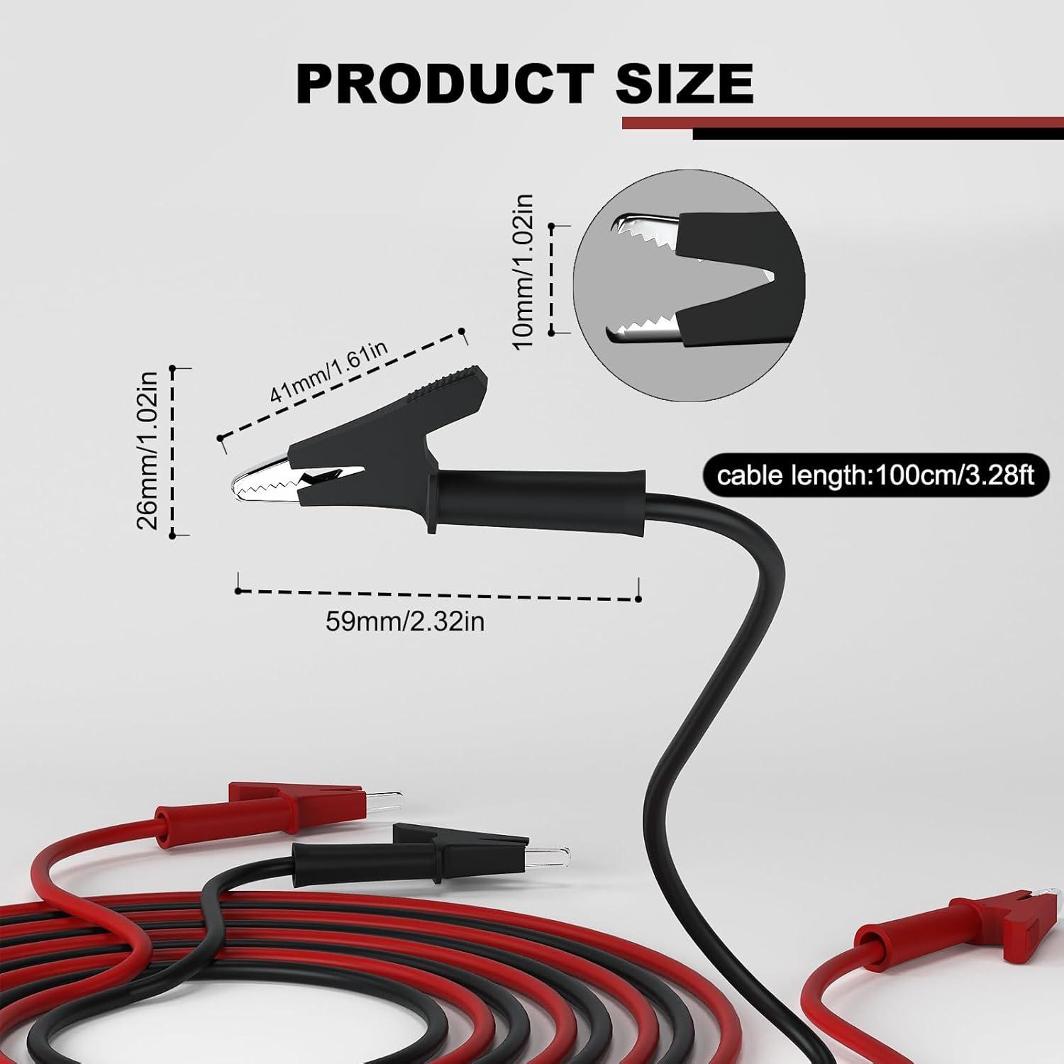 imageDROK 14 AWG Test Leads with Alligator Clips  Pack of 2 Multimeter Alligator Clips with Wires 19A 50cm 14 Gauge WireBlack and Red