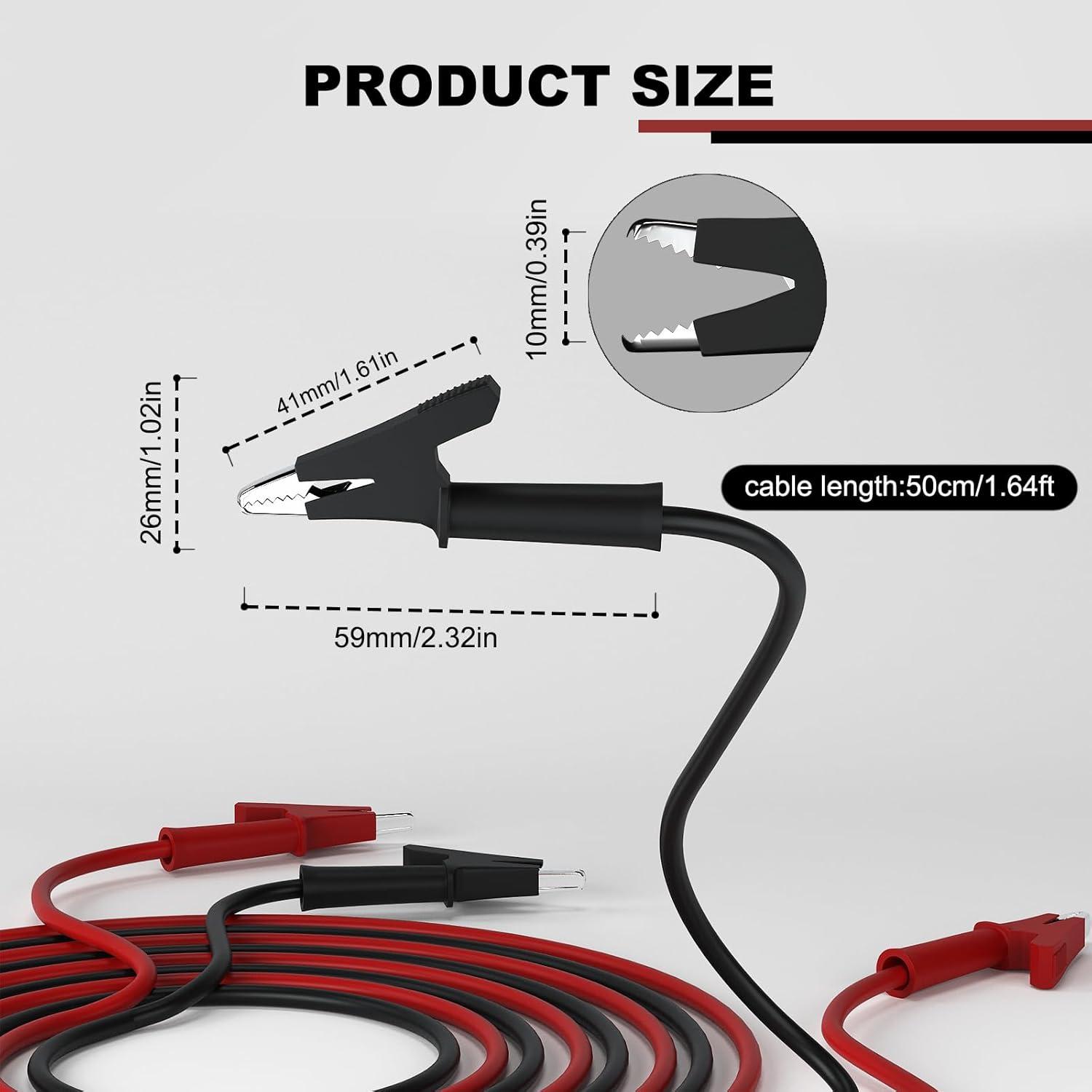 imageDROK 14 AWG Test Leads with Alligator Clips  Pack of 2 Multimeter Alligator Clips with Wires 19A 50cm 14 Gauge WireBlack and Red