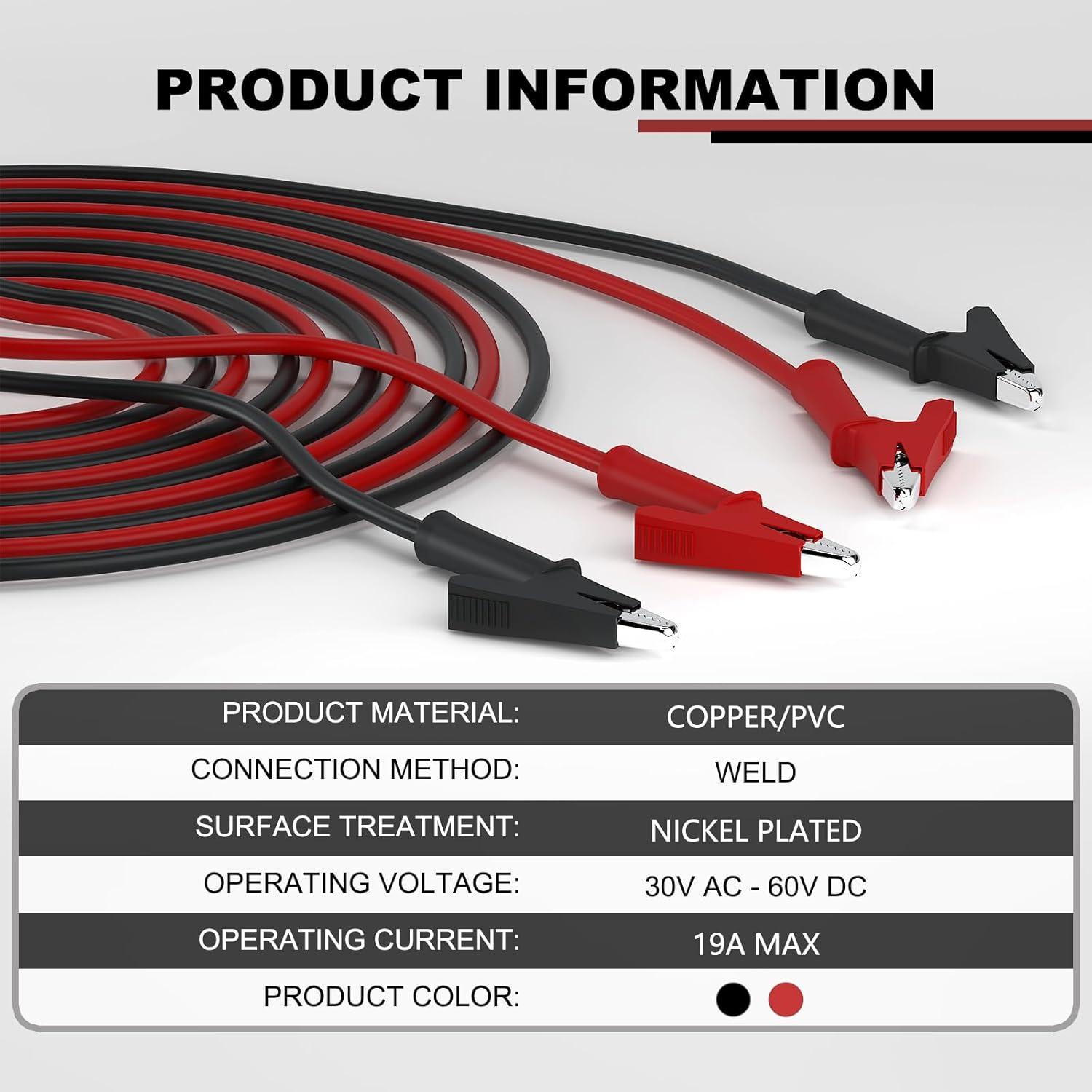 imageDROK 14 AWG Test Leads with Alligator Clips  Pack of 2 Multimeter Alligator Clips with Wires 19A 50cm 14 Gauge WireBlack and Red
