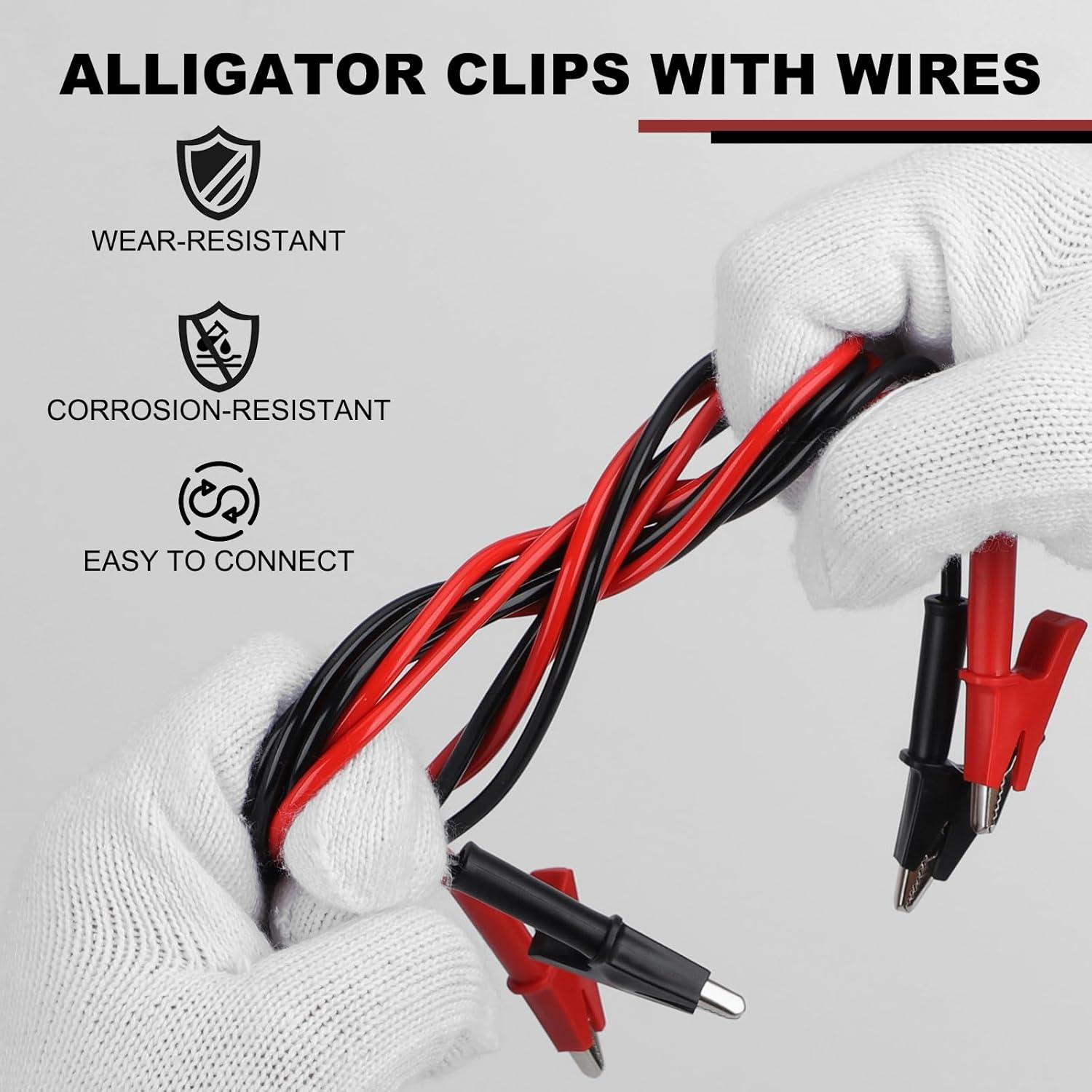 imageDROK 14 AWG Test Leads with Alligator Clips  Pack of 2 Multimeter Alligator Clips with Wires 19A 50cm 14 Gauge WireBlack and Red