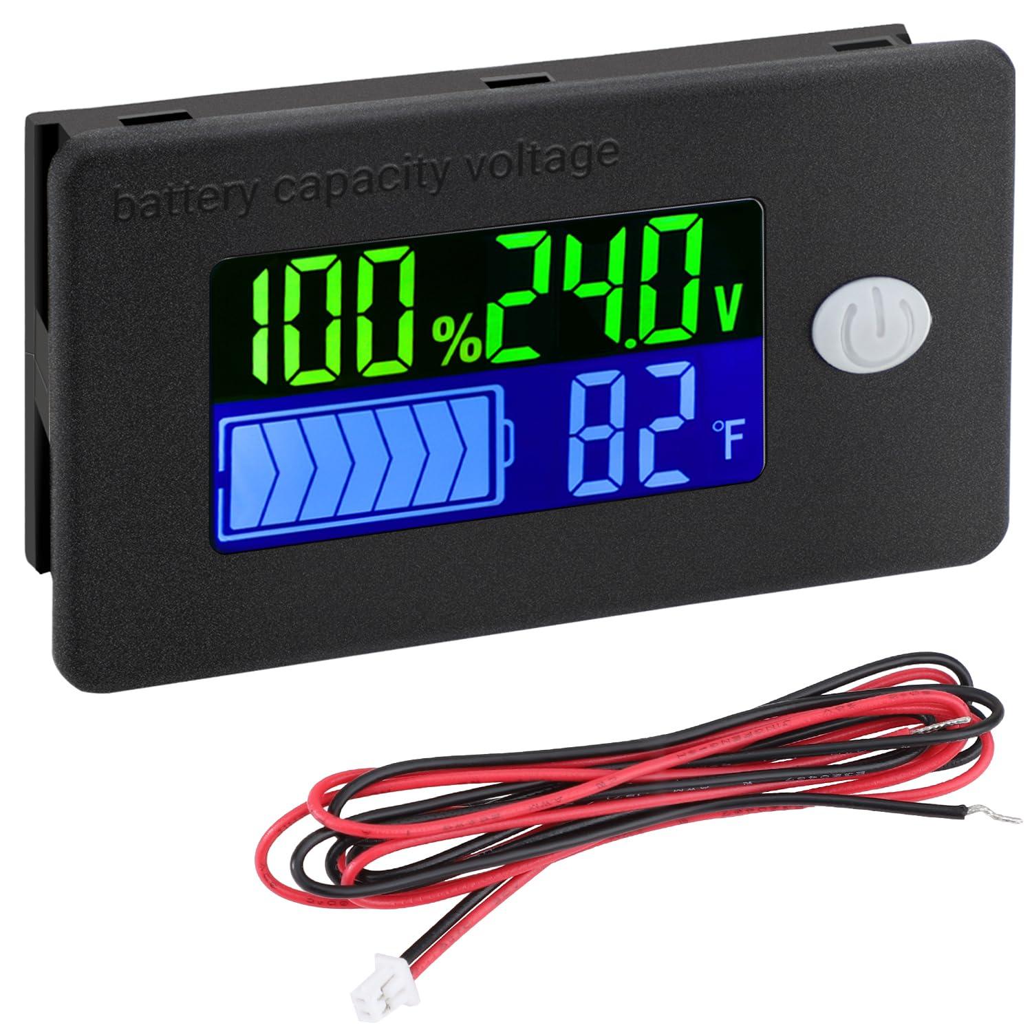 imageDROK 2pcs 12V Battery Capacity Monitor 10100V 24V 36V 48V Digital Battery Status Tester Meter Remaining Percentage Level Voltage Power Indicator Panel Gauge for Marine RV Fahrenheit TemperaturBlack