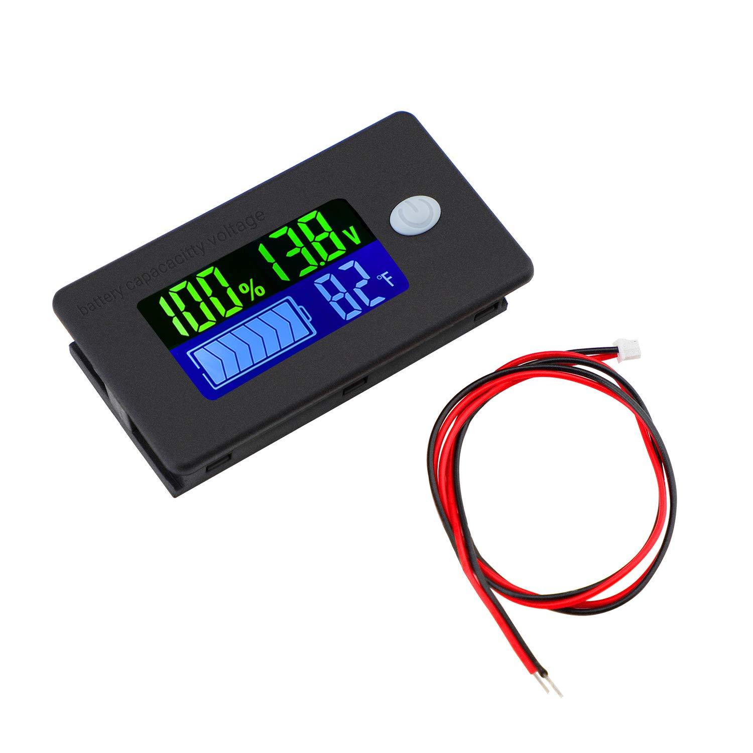imageDROK 2pcs 12V Battery Capacity Monitor 10100V 24V 36V 48V Digital Battery Status Tester Meter Remaining Percentage Level Voltage Power Indicator Panel Gauge for Marine RV Fahrenheit TemperaturBlack
