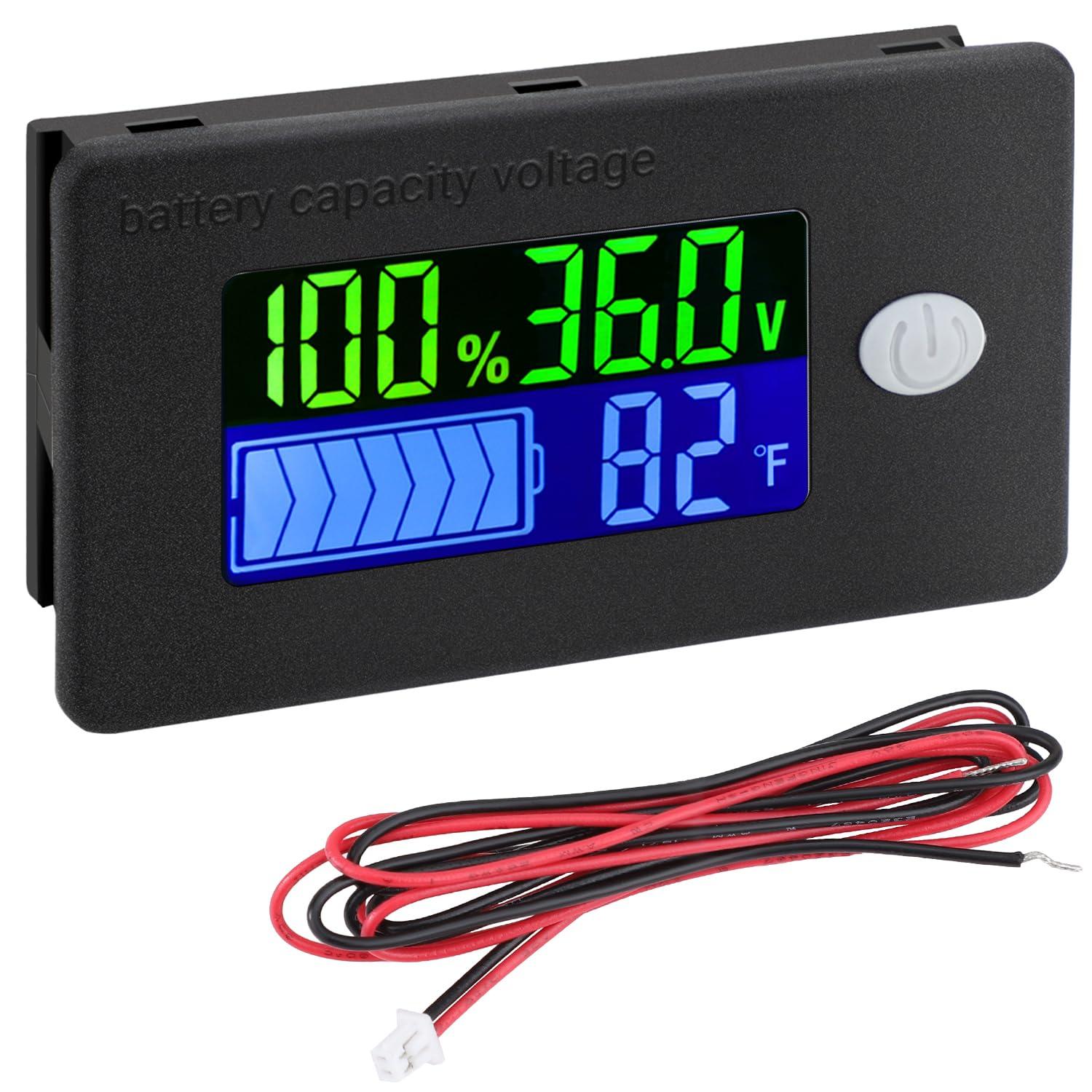 imageDROK 2pcs 12V Battery Capacity Monitor 10100V 24V 36V 48V Digital Battery Status Tester Meter Remaining Percentage Level Voltage Power Indicator Panel Gauge for Marine RV Fahrenheit TemperaturBlack