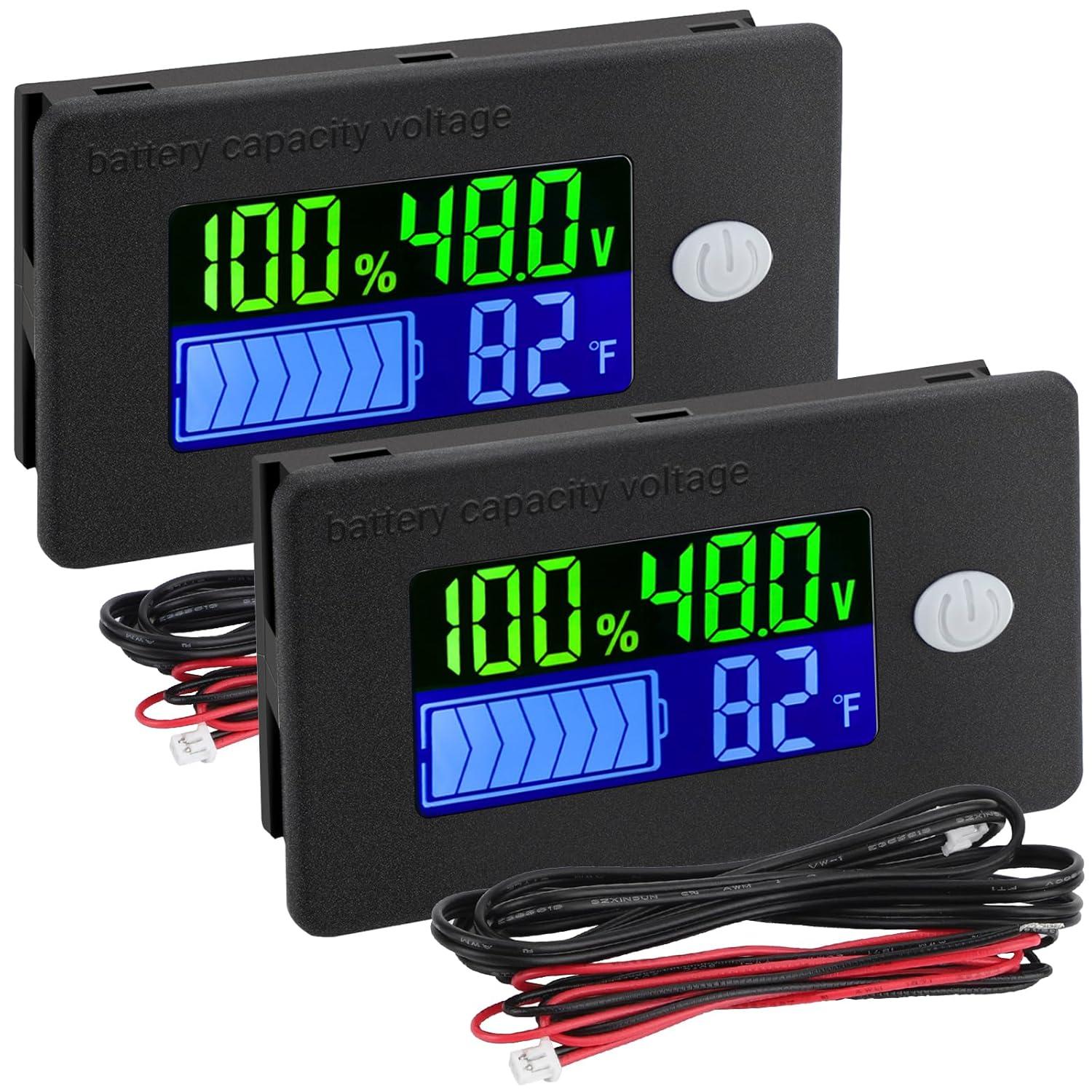 imageDROK 2pcs 12V Battery Capacity Monitor 10100V 24V 36V 48V Digital Battery Status Tester Meter Remaining Percentage Level Voltage Power Indicator Panel Gauge for Marine RV Fahrenheit TemperaturBlack