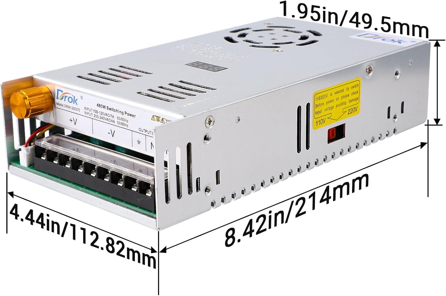 imageDROK 48V Power Supply AC 110V220V to DC 048V 10A 480W Buck Converter Adjustable Variable LED Adapter Regulated 5V 12V 24V 30V 36V 48V Volt Voltage Transformer 10A Amp Charger for Lab CCTVSingle Display Fix Current