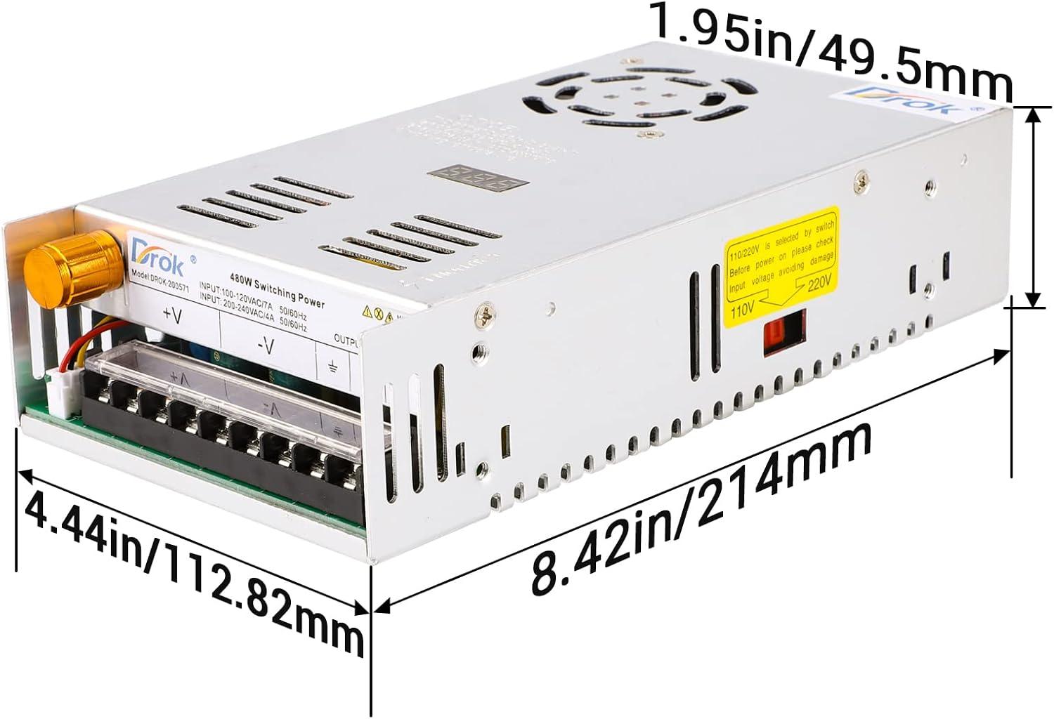 imageDROK 48V Power Supply AC 110V220V to DC 048V 10A 480W Buck Converter Adjustable Variable LED Adapter Regulated 5V 12V 24V 30V 36V 48V Volt Voltage Transformer 10A Amp Charger for Lab CCTVSingle Display Fix Current