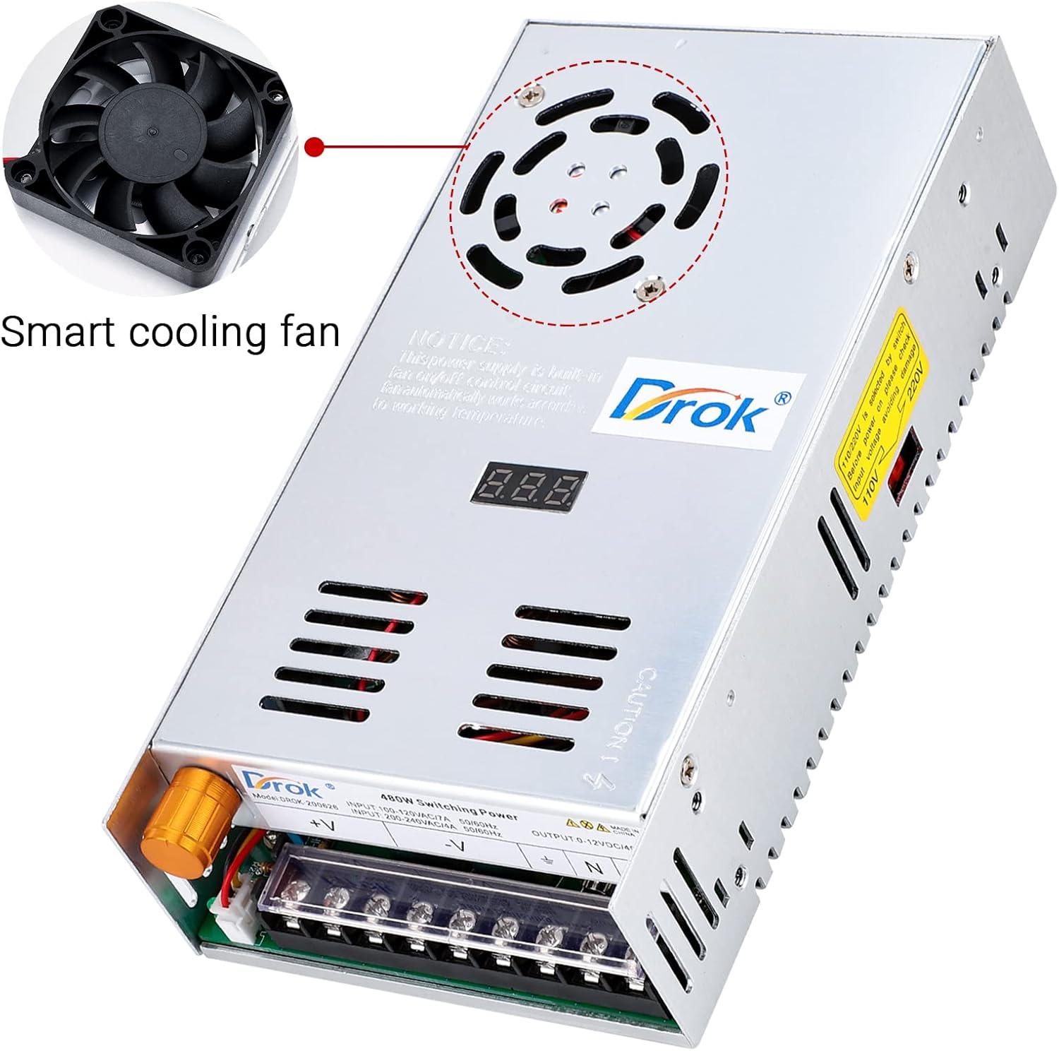 imageDROK 48V Power Supply AC 110V220V to DC 048V 10A 480W Buck Converter Adjustable Variable LED Adapter Regulated 5V 12V 24V 30V 36V 48V Volt Voltage Transformer 10A Amp Charger for Lab CCTVSingle Display Fix Current