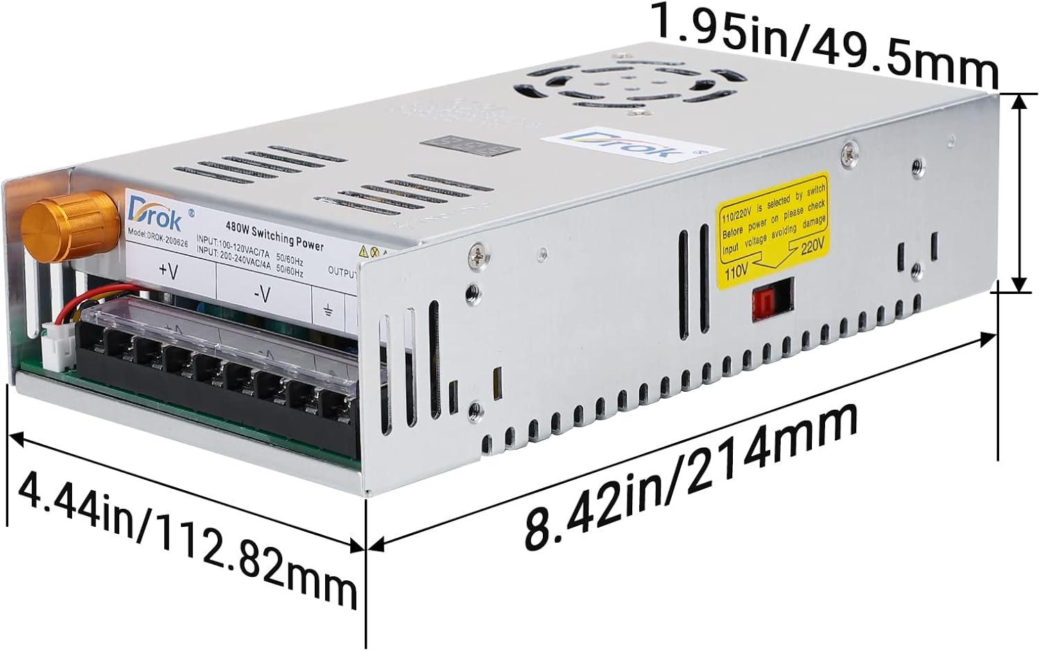 imageDROK 48V Power Supply AC 110V220V to DC 048V 10A 480W Buck Converter Adjustable Variable LED Adapter Regulated 5V 12V 24V 30V 36V 48V Volt Voltage Transformer 10A Amp Charger for Lab CCTVSingle Display Fix Current