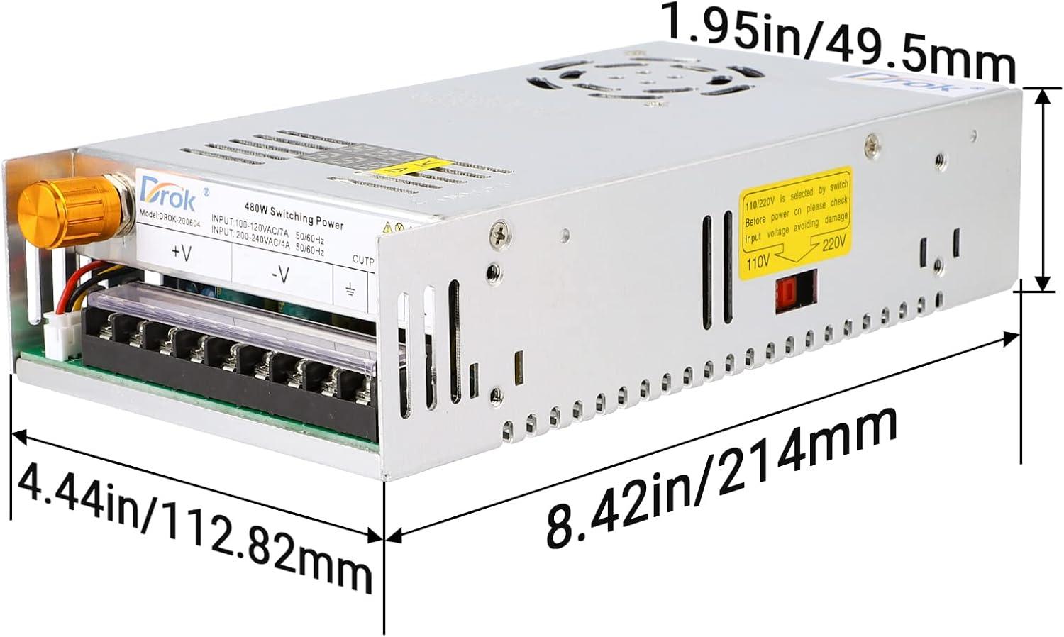 imageDROK 48V Power Supply AC 110V220V to DC 048V 10A 480W Buck Converter Adjustable Variable LED Adapter Regulated 5V 12V 24V 30V 36V 48V Volt Voltage Transformer 10A Amp Charger for Lab CCTVDual Display Fix Current
