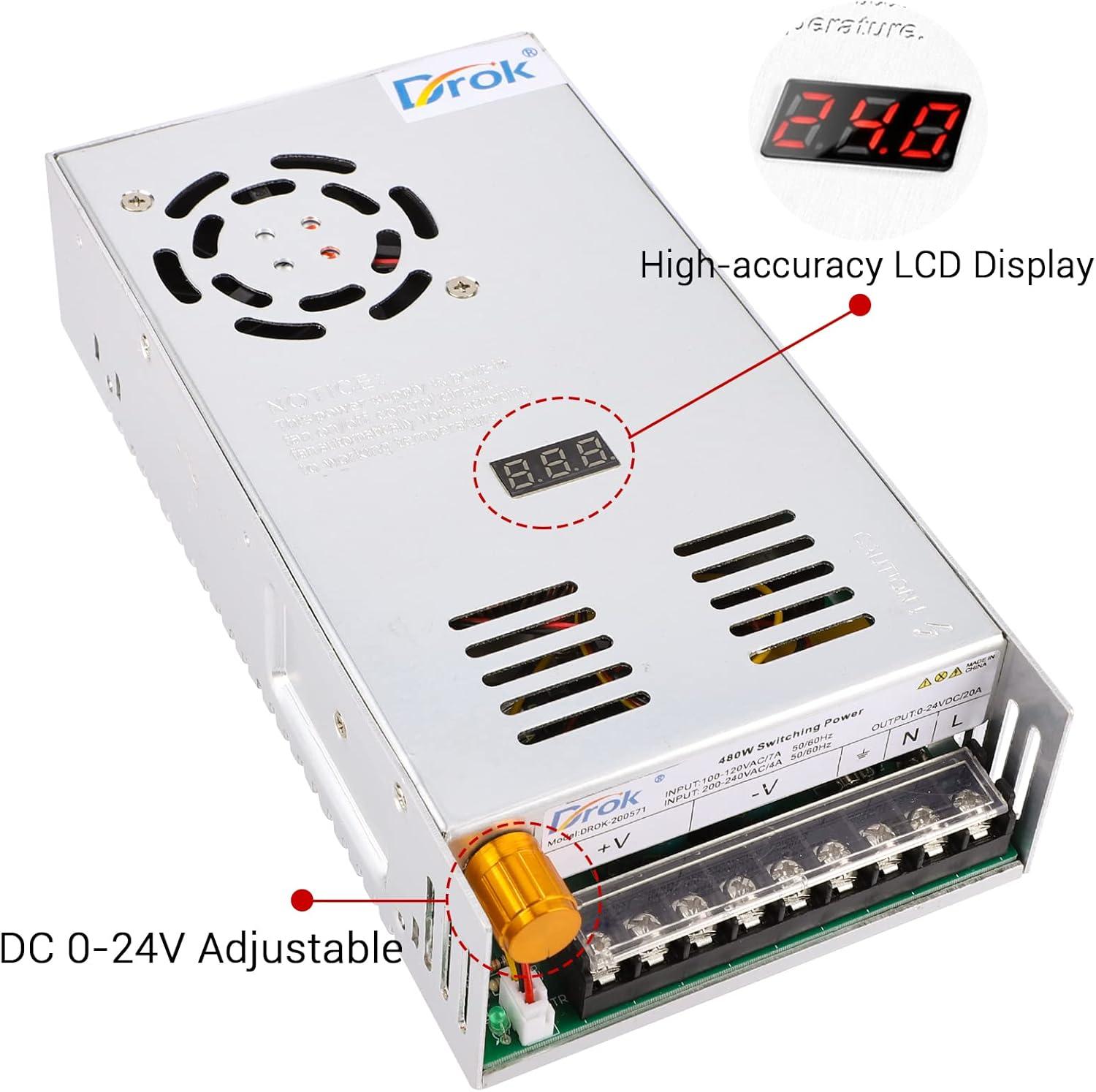 imageDROK 48V Power Supply AC 110V220V to DC 048V 10A 480W Buck Converter Adjustable Variable LED Adapter Regulated 5V 12V 24V 30V 36V 48V Volt Voltage Transformer 10A Amp Charger for Lab CCTVSingle Display Fix Current