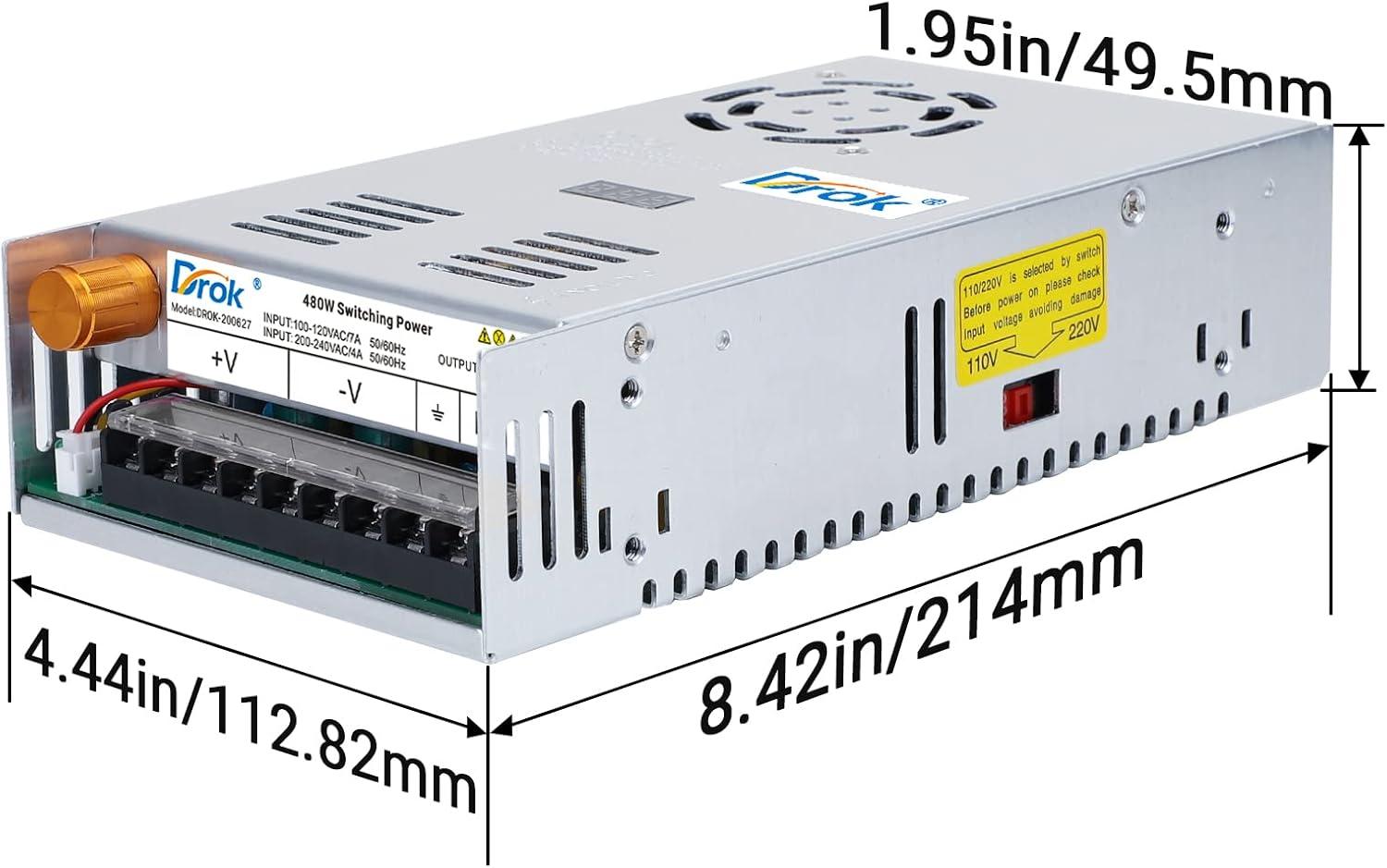 imageDROK 48V Power Supply AC 110V220V to DC 048V 10A 480W Buck Converter Adjustable Variable LED Adapter Regulated 5V 12V 24V 30V 36V 48V Volt Voltage Transformer 10A Amp Charger for Lab CCTVSingle Display Fix Current