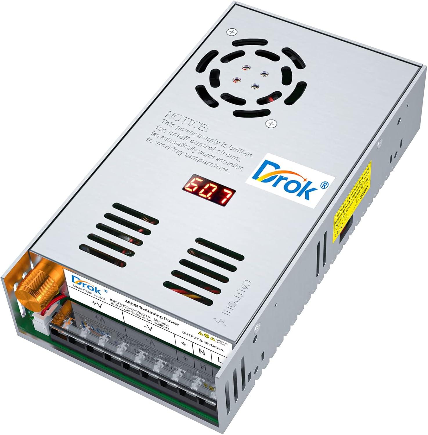 imageDROK 48V Power Supply AC 110V220V to DC 048V 10A 480W Buck Converter Adjustable Variable LED Adapter Regulated 5V 12V 24V 30V 36V 48V Volt Voltage Transformer 10A Amp Charger for Lab CCTVSingle Display Fix Current