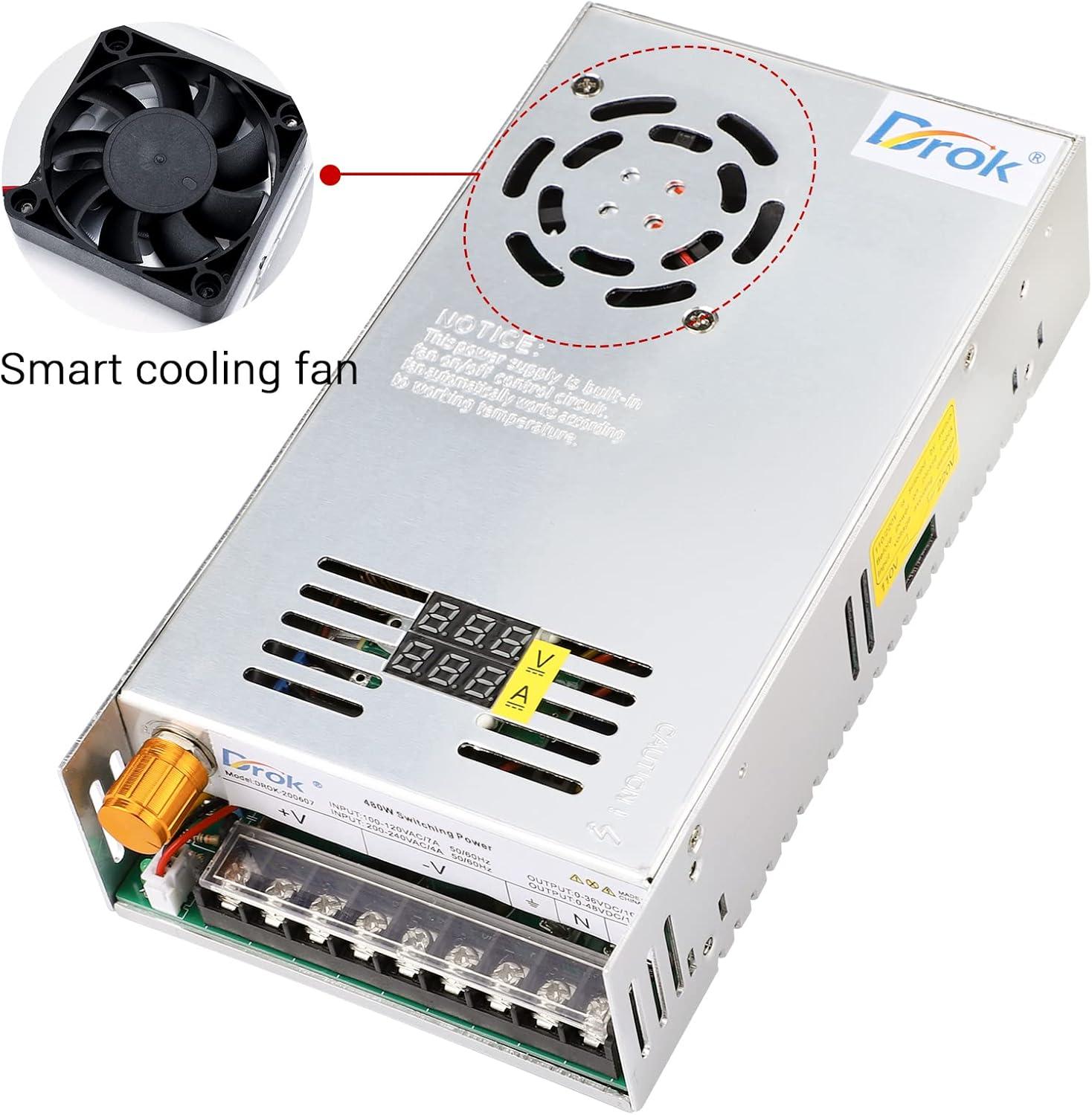 imageDROK 48V Power Supply AC 110V220V to DC 048V 10A 480W Buck Converter Adjustable Variable LED Adapter Regulated 5V 12V 24V 30V 36V 48V Volt Voltage Transformer 10A Amp Charger for Lab CCTVDual Display Fix Current
