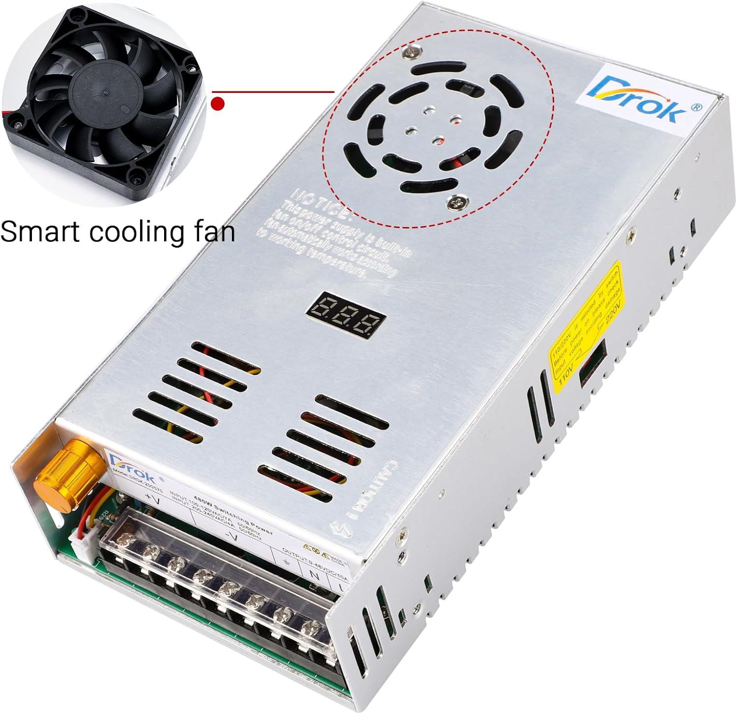 imageDROK 48V Power Supply AC 110V220V to DC 048V 10A 480W Buck Converter Adjustable Variable LED Adapter Regulated 5V 12V 24V 30V 36V 48V Volt Voltage Transformer 10A Amp Charger for Lab CCTVSingle Display Fix Current