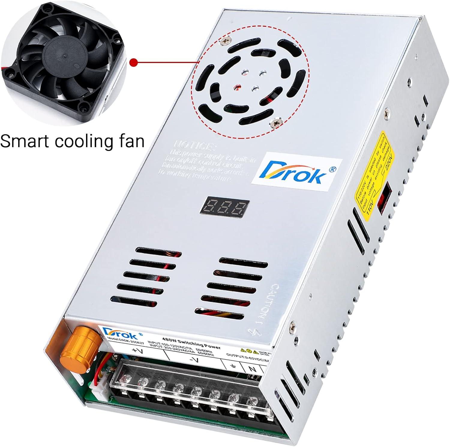 imageDROK 48V Power Supply AC 110V220V to DC 048V 10A 480W Buck Converter Adjustable Variable LED Adapter Regulated 5V 12V 24V 30V 36V 48V Volt Voltage Transformer 10A Amp Charger for Lab CCTVSingle Display Fix Current
