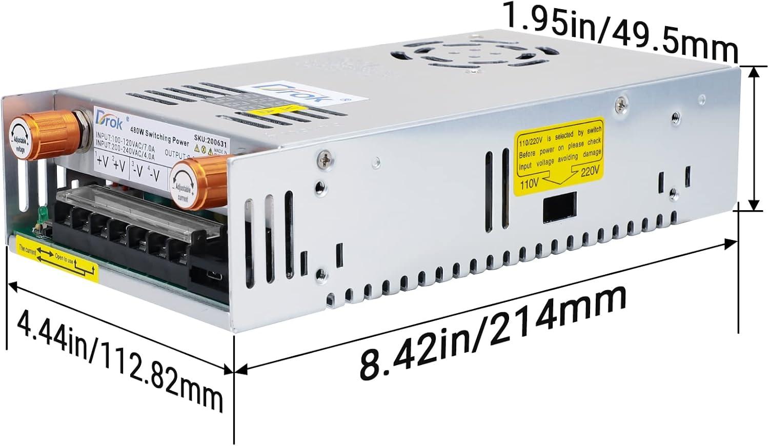 imageDROK 48V Power Supply AC 110V220V to DC 048V 10A 480W Buck Converter Adjustable Variable LED Adapter Regulated 5V 12V 24V 30V 36V 48V Volt Voltage Transformer 10A Amp Charger for Lab CCTVDual Display Current Adjustable