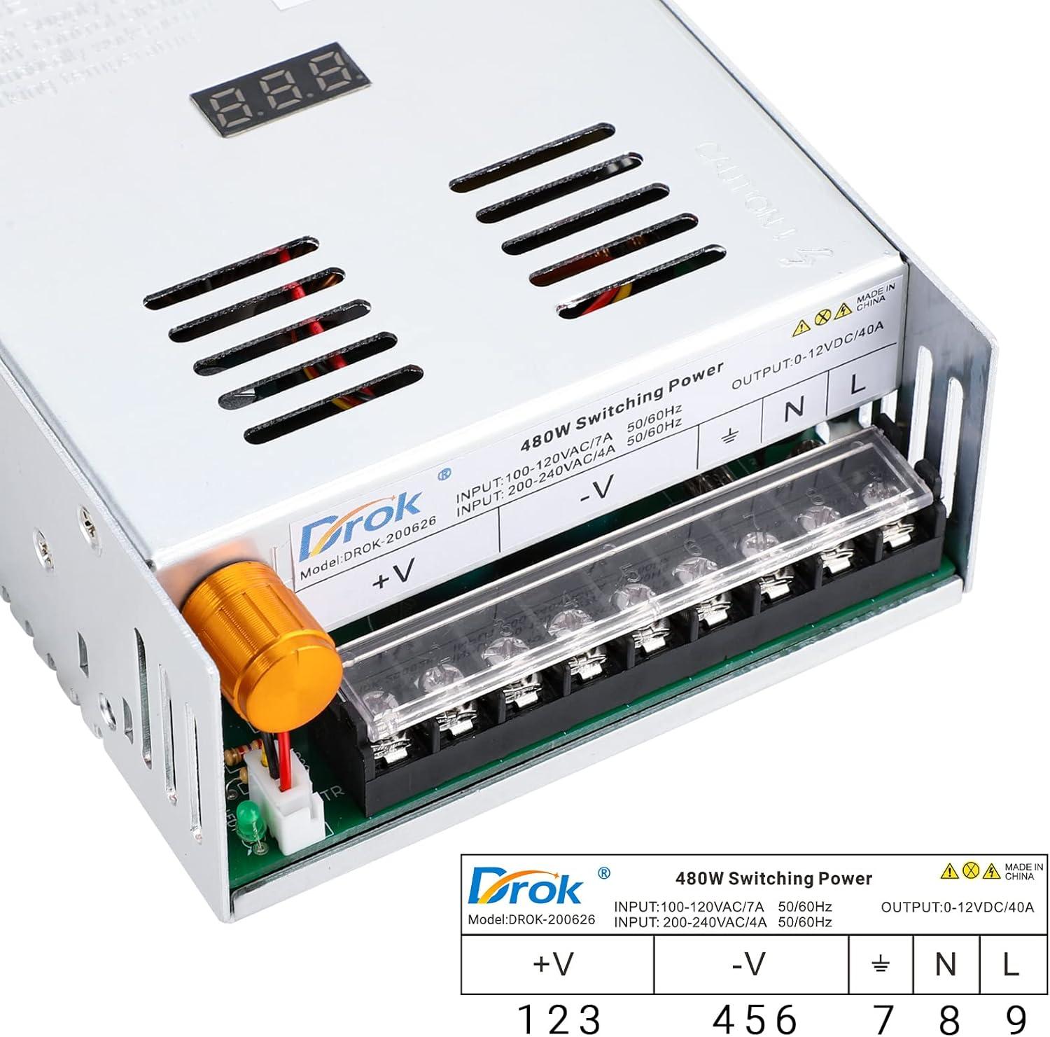 imageDROK 48V Power Supply AC 110V220V to DC 048V 10A 480W Buck Converter Adjustable Variable LED Adapter Regulated 5V 12V 24V 30V 36V 48V Volt Voltage Transformer 10A Amp Charger for Lab CCTVSingle Display Fix Current