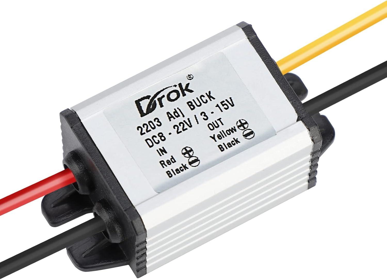 imageDROK 5V DC Converter 2pcs Waterproof DC Buck Converter 8V22V 12 V Step Down to 3V15V 6V 9V 3A Adjustable Power Supply Voltage Regulator Module