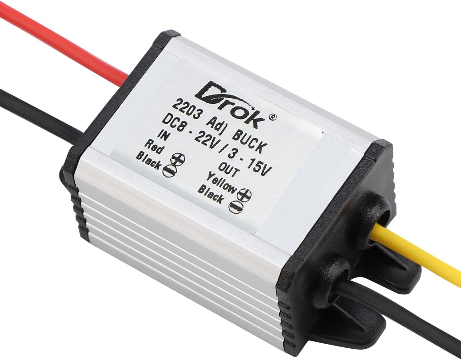 imageDROK 5V DC Converter 2pcs Waterproof DC Buck Converter 8V22V 12 V Step Down to 3V15V 6V 9V 3A Adjustable Power Supply Voltage Regulator Module