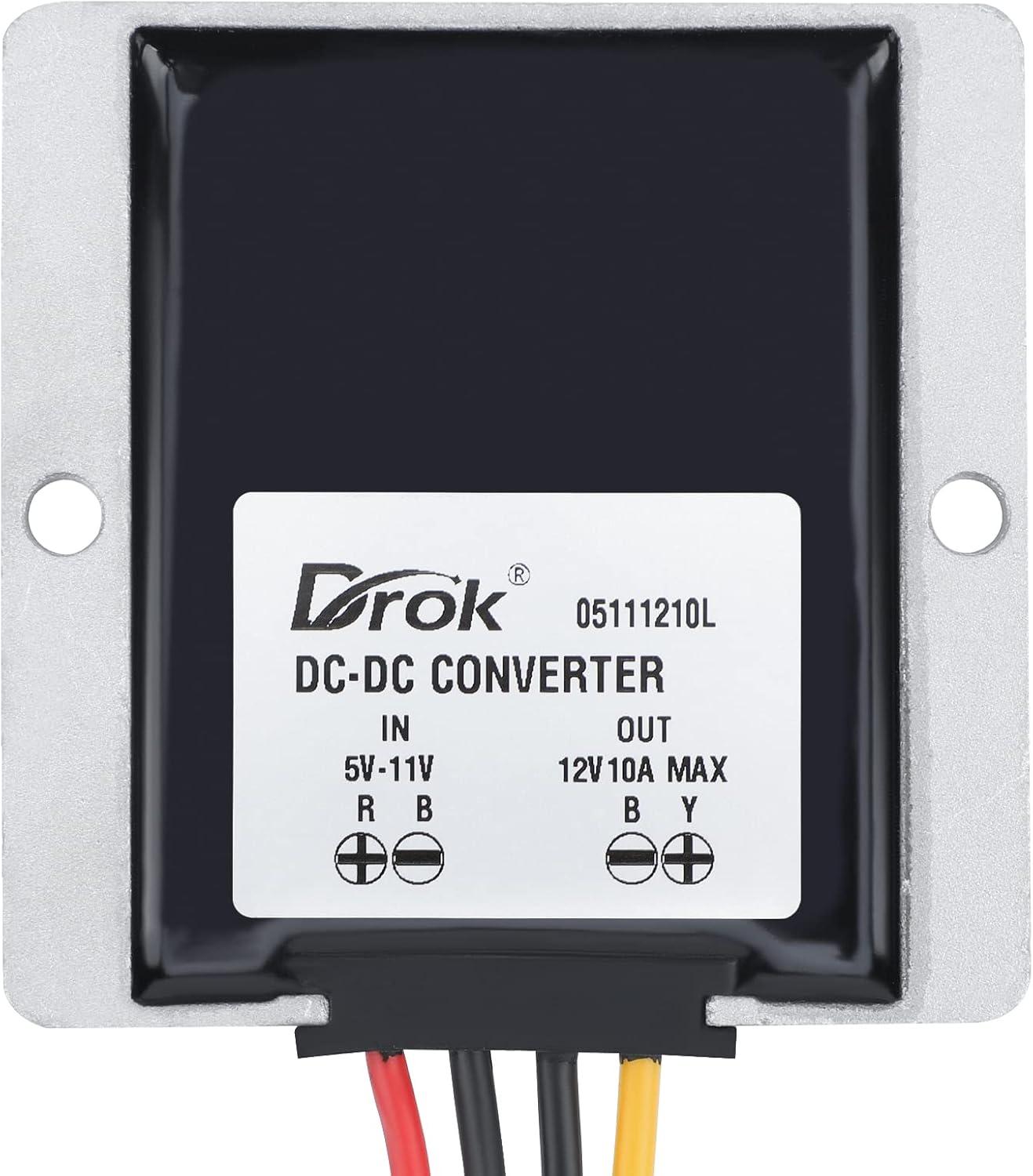 imageDROK 5V to 12V Step Up Converter  Waterproof DC Boost Converter 12V Voltage Regulator 1A 12W Power Supply for Solar Panels10A