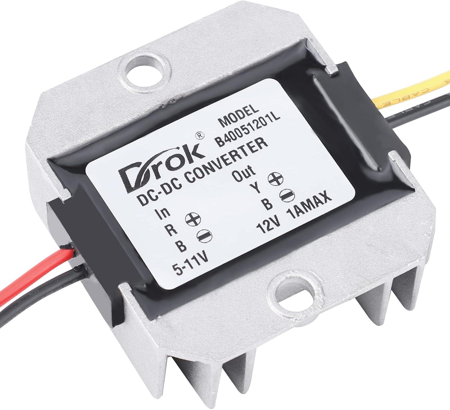 imageDROK 5V to 12V Step Up Converter  Waterproof DC Boost Converter 12V Voltage Regulator 1A 12W Power Supply for Solar Panels1A