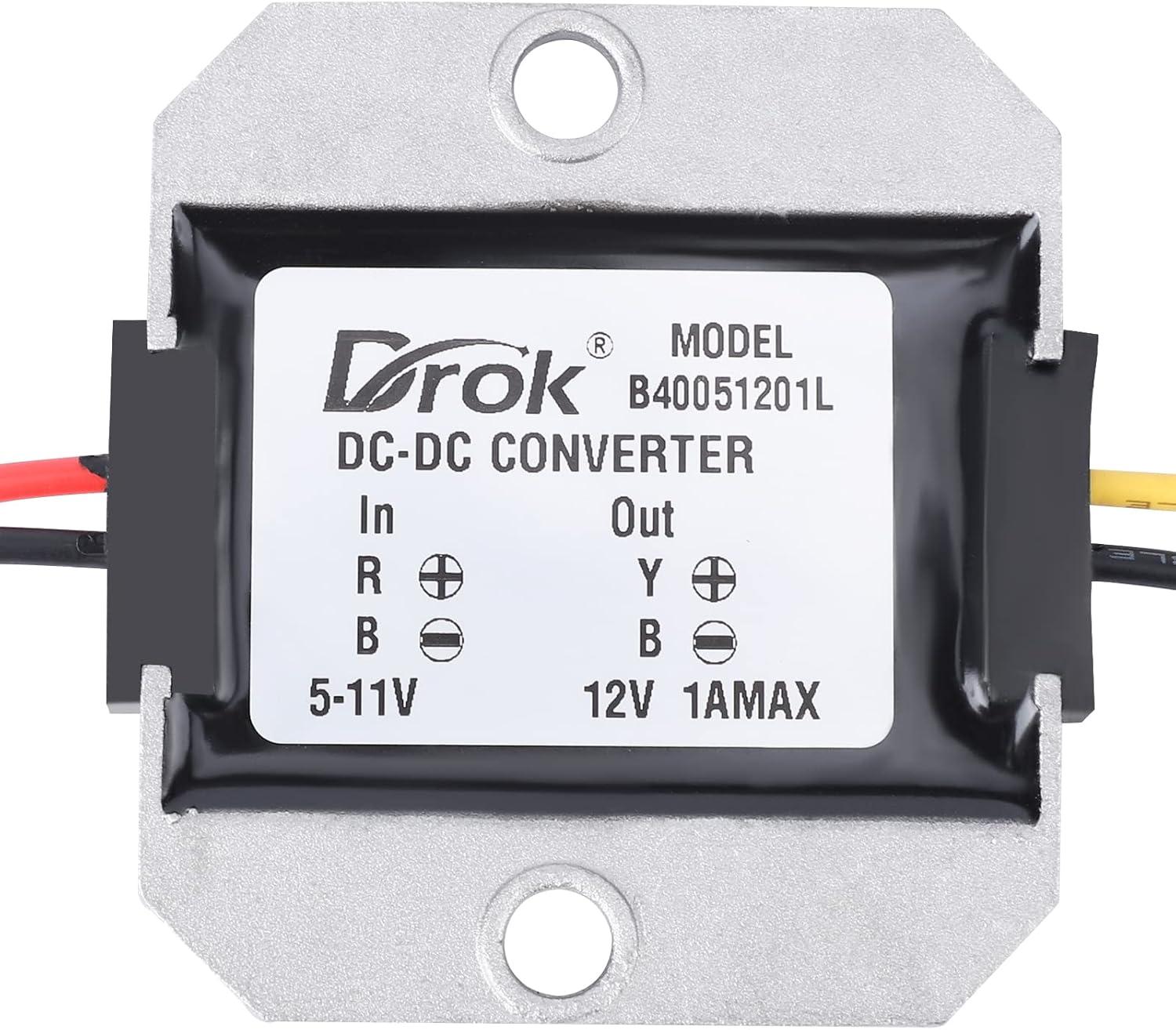 imageDROK 5V to 12V Step Up Converter  Waterproof DC Boost Converter 12V Voltage Regulator 1A 12W Power Supply for Solar Panels1A