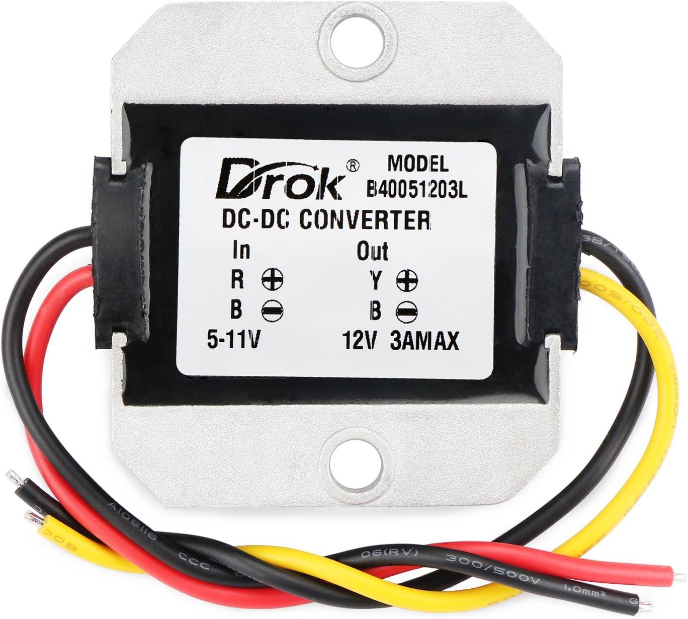 imageDROK 5V to 12V Step Up Converter  Waterproof DC Boost Converter 12V Voltage Regulator 1A 12W Power Supply for Solar Panels3A