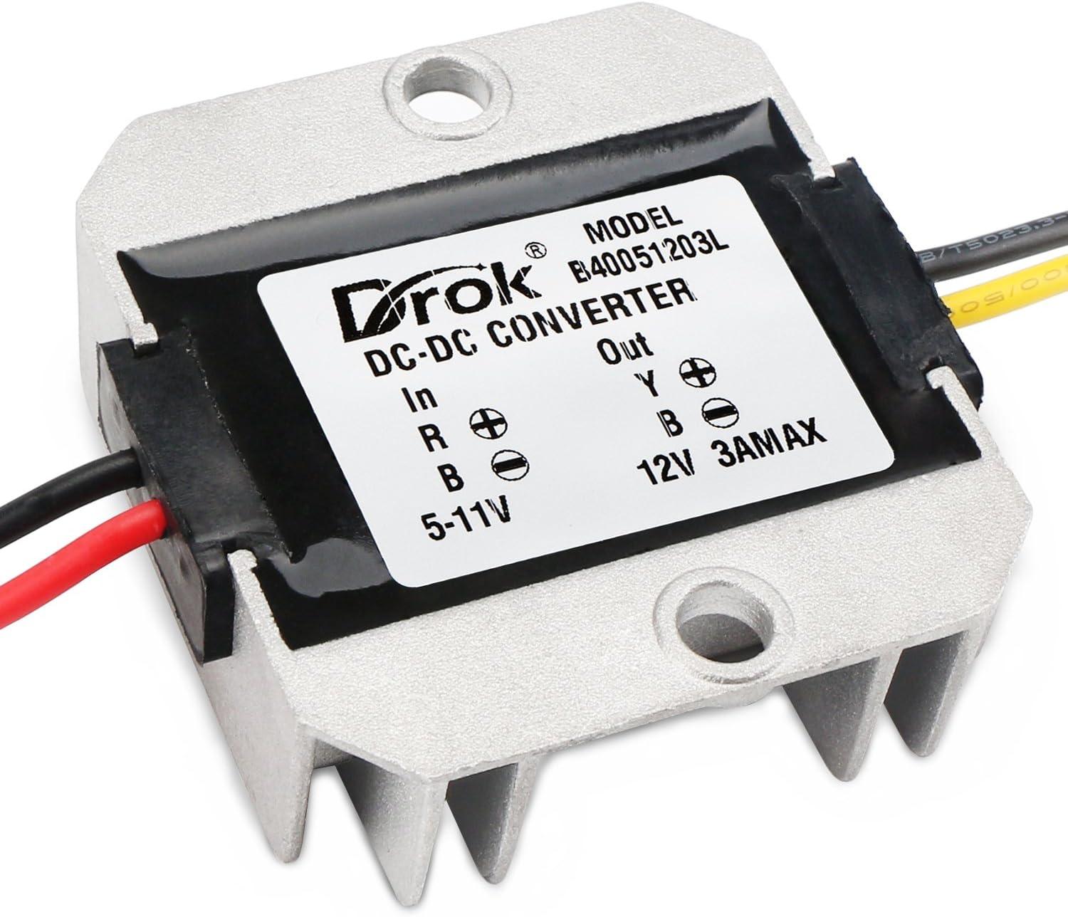 imageDROK 5V to 12V Step Up Converter  Waterproof DC Boost Converter 12V Voltage Regulator 1A 12W Power Supply for Solar Panels3A