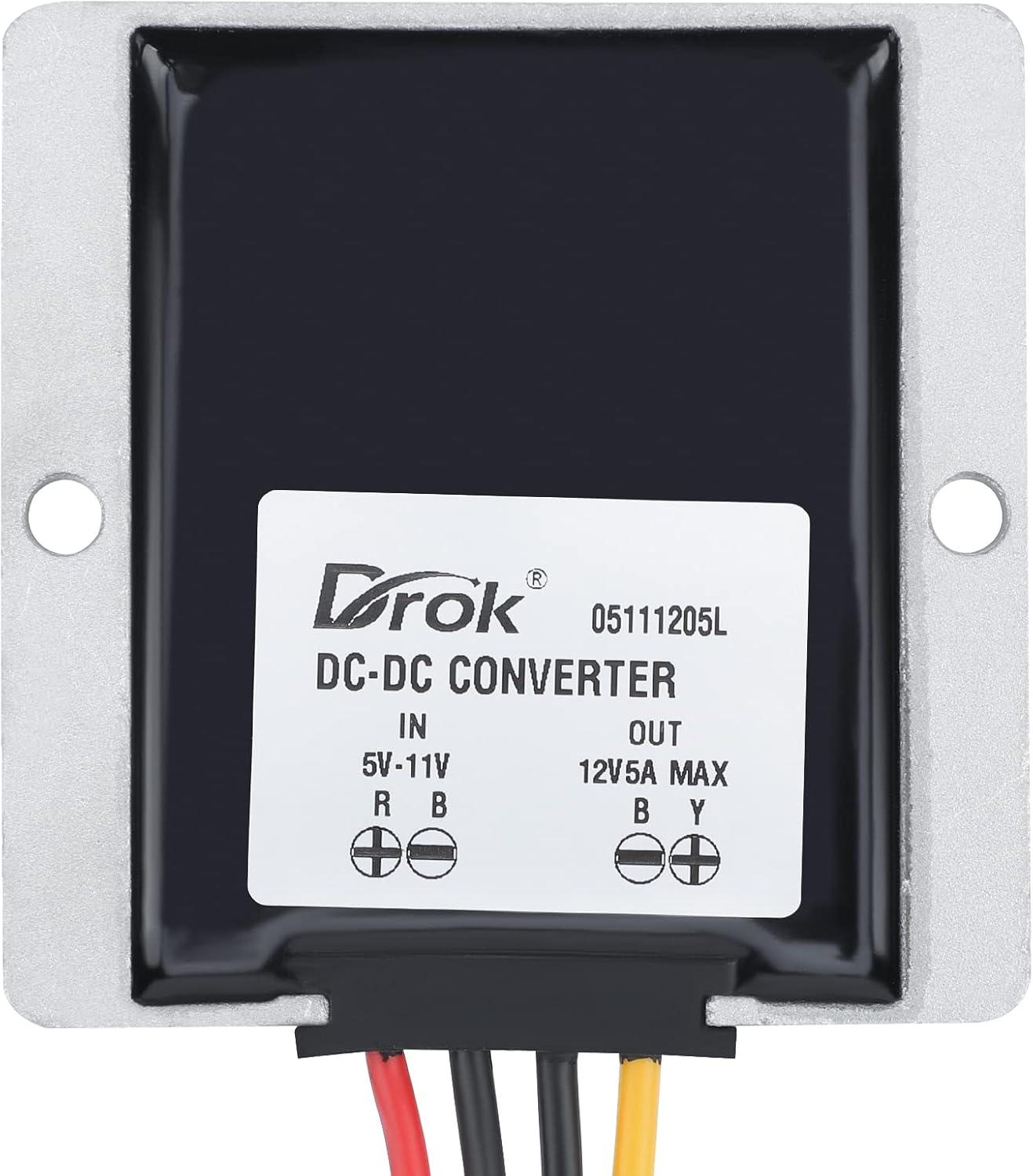 imageDROK 5V to 12V Step Up Converter  Waterproof DC Boost Converter 12V Voltage Regulator 1A 12W Power Supply for Solar Panels5A