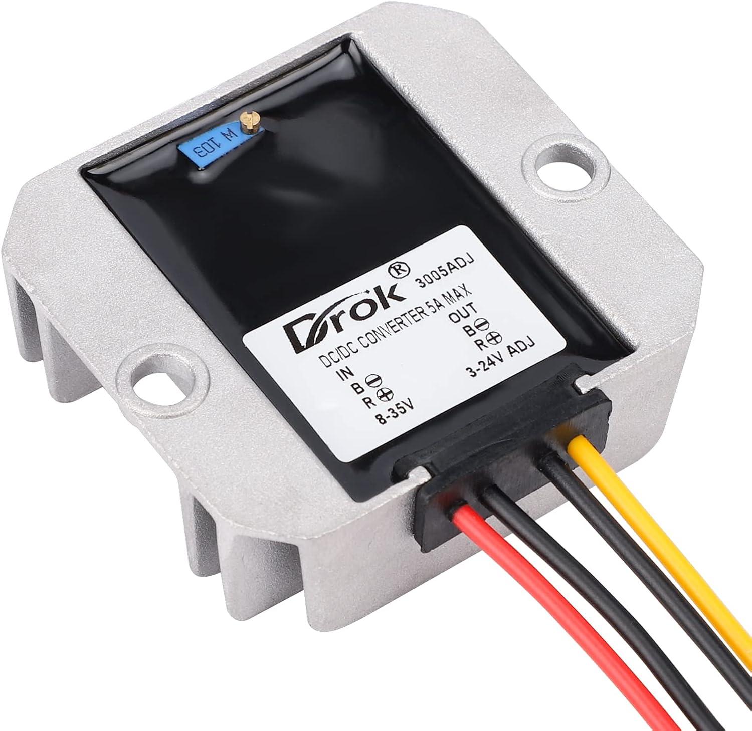 imageDROK Adjustable Voltage Regulator IP68 Waterproof DC to DC Buck Converter 835V to 324V 5A Aluminum Protective Case Step Down Converter 5V 12V Power Supply