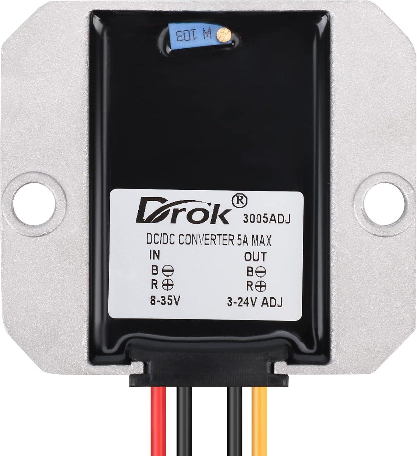imageDROK Adjustable Voltage Regulator IP68 Waterproof DC to DC Buck Converter 835V to 324V 5A Aluminum Protective Case Step Down Converter 5V 12V Power Supply