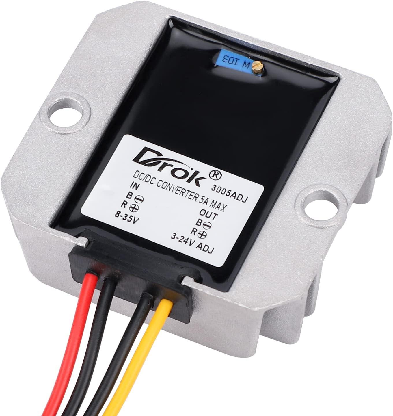 imageDROK Adjustable Voltage Regulator IP68 Waterproof DC to DC Buck Converter 835V to 324V 5A Aluminum Protective Case Step Down Converter 5V 12V Power Supply