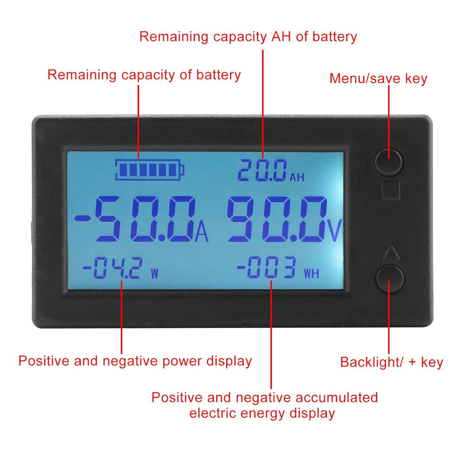 imageDROK Battery Monitor Amp Volt Power Watt Meter DC 0300V 200A STN LCD Display Panel Meter Current Voltage Energy Capacity Ammeter Voltmeter Multimeter Gauge with Hall Sensor 25m Shielde98425m Cable