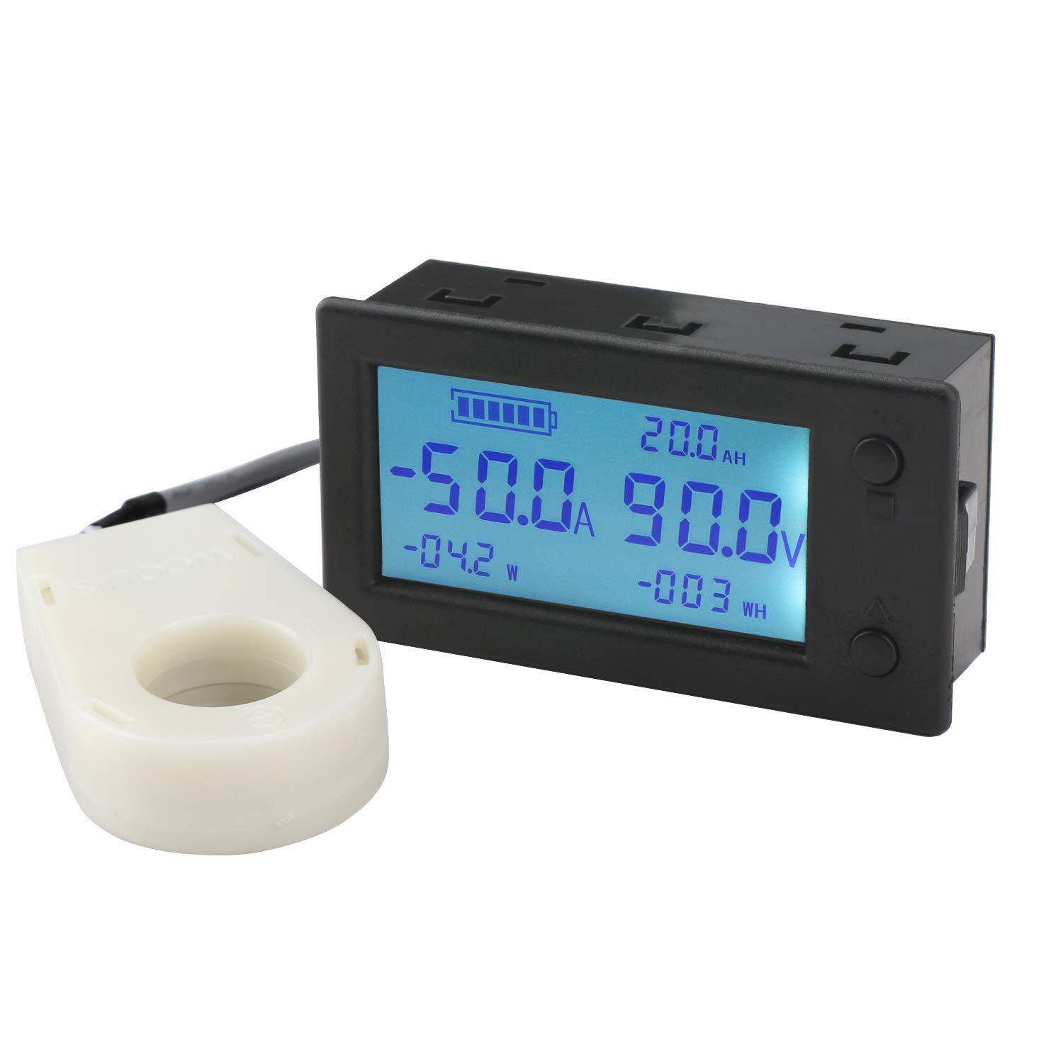 imageDROK Battery Monitor Amp Volt Power Watt Meter DC 0300V 200A STN LCD Display Panel Meter Current Voltage Energy Capacity Ammeter Voltmeter Multimeter Gauge with Hall Sensor 25m Shielde19705m Cable
