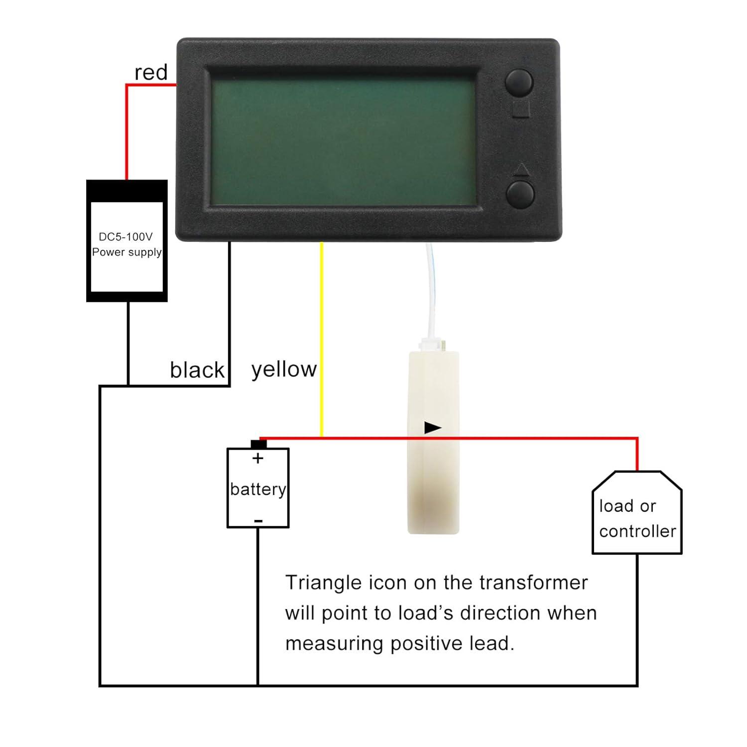 imageDROK Battery Monitor Amp Volt Power Watt Meter DC 0300V 200A STN LCD Display Panel Meter Current Voltage Energy Capacity Ammeter Voltmeter Multimeter Gauge with Hall Sensor 25m Shielde98425m Cable