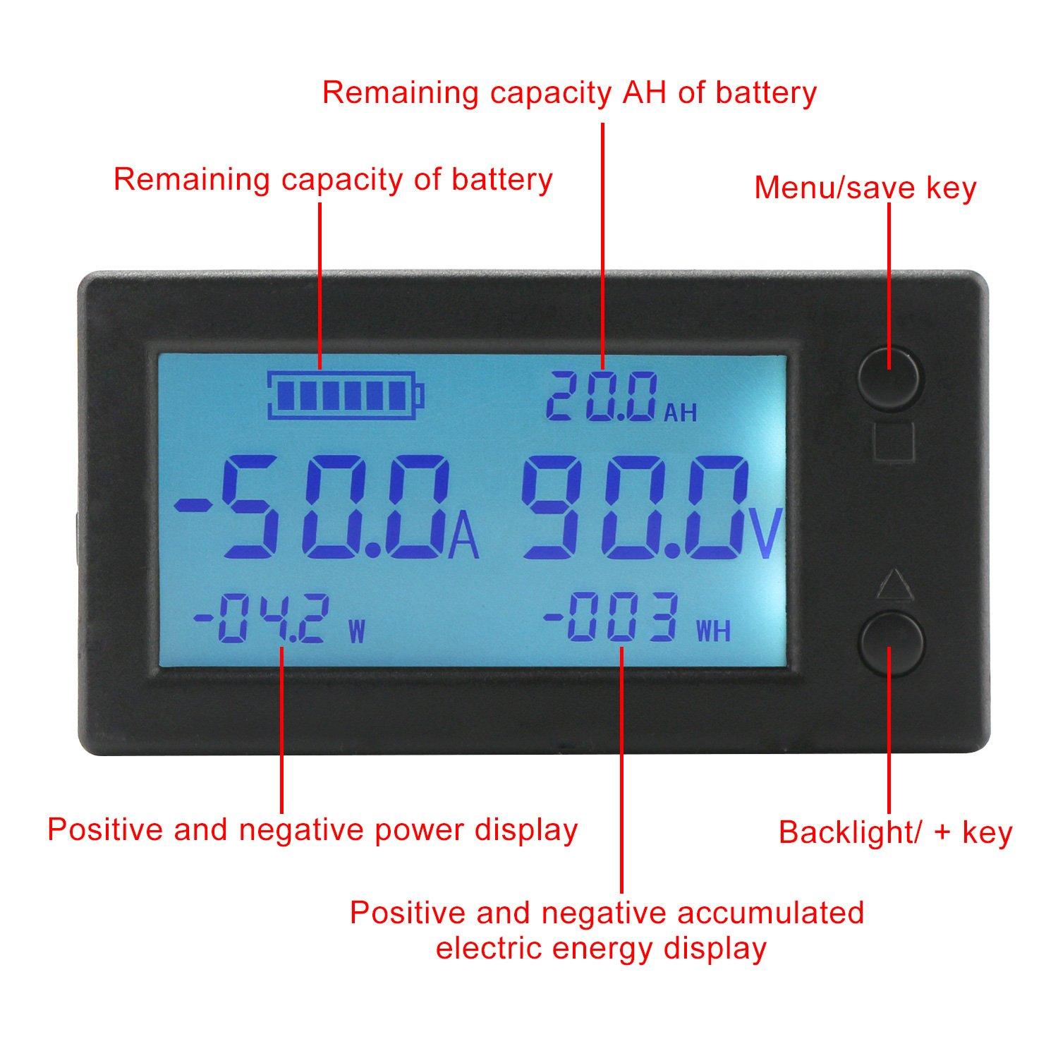 imageDROK Battery Monitor Amp Volt Power Watt Meter DC 0300V 200A STN LCD Display Panel Meter Current Voltage Energy Capacity Ammeter Voltmeter Multimeter Gauge with Hall Sensor 25m Shielde19705m Cable