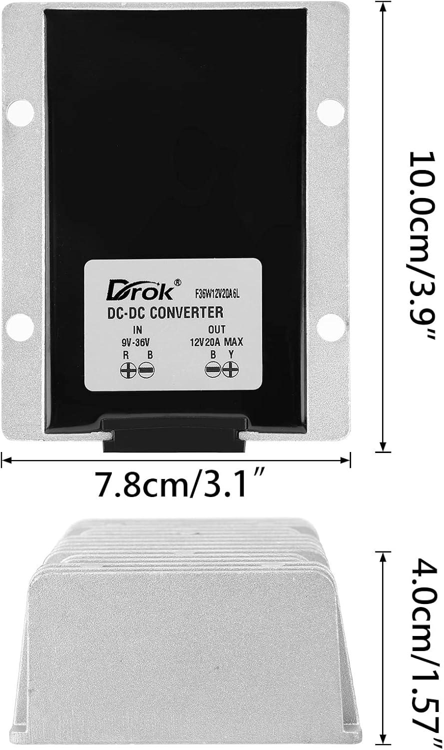 imageDROK Boost Buck Converter 9V36V to 12V 3A 36W Plastic Shell Waterproof Auto Step Up Down Voltage Regulator 12V Volt Transformer for Car Audio Solar Power System LCD Television LED Display ScreenAluminium Shell