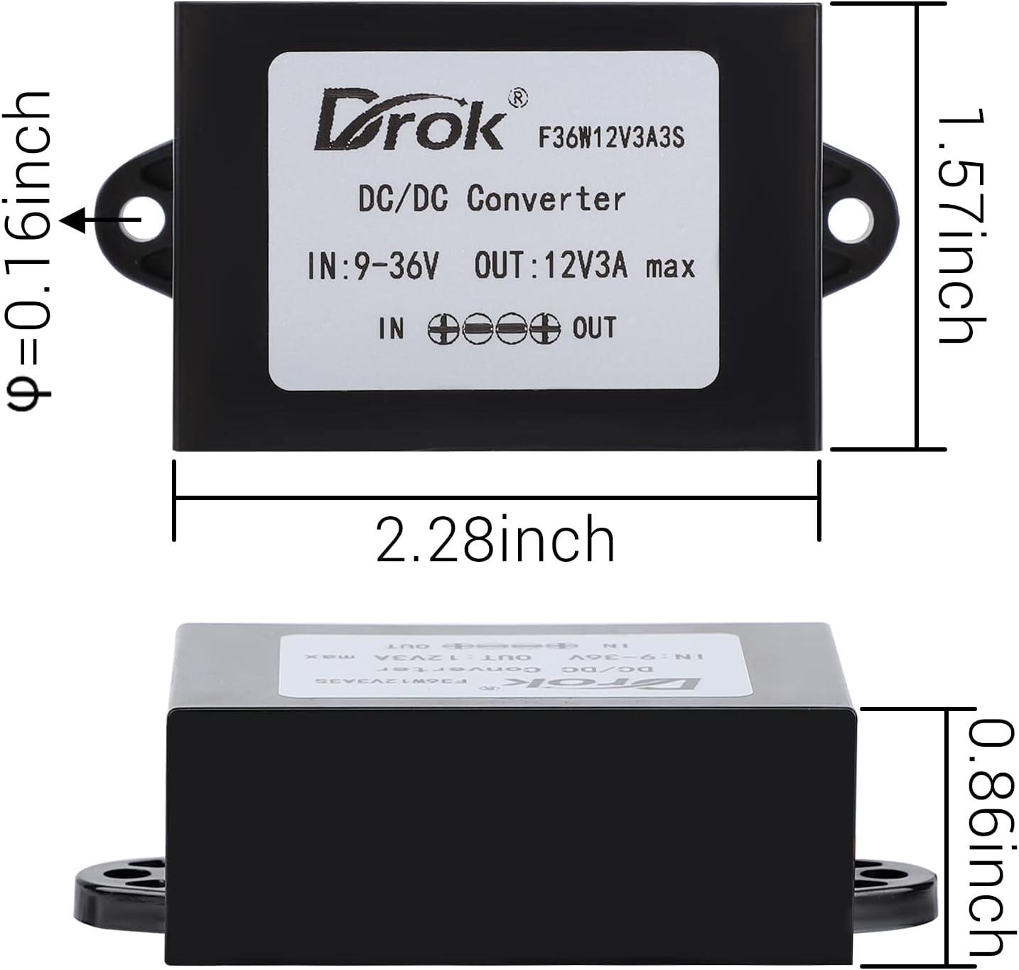 imageDROK Boost Buck Converter 9V36V to 12V 3A 36W Plastic Shell Waterproof Auto Step Up Down Voltage Regulator 12V Volt Transformer for Car Audio Solar Power System LCD Television LED Display ScreenPlastic Shell