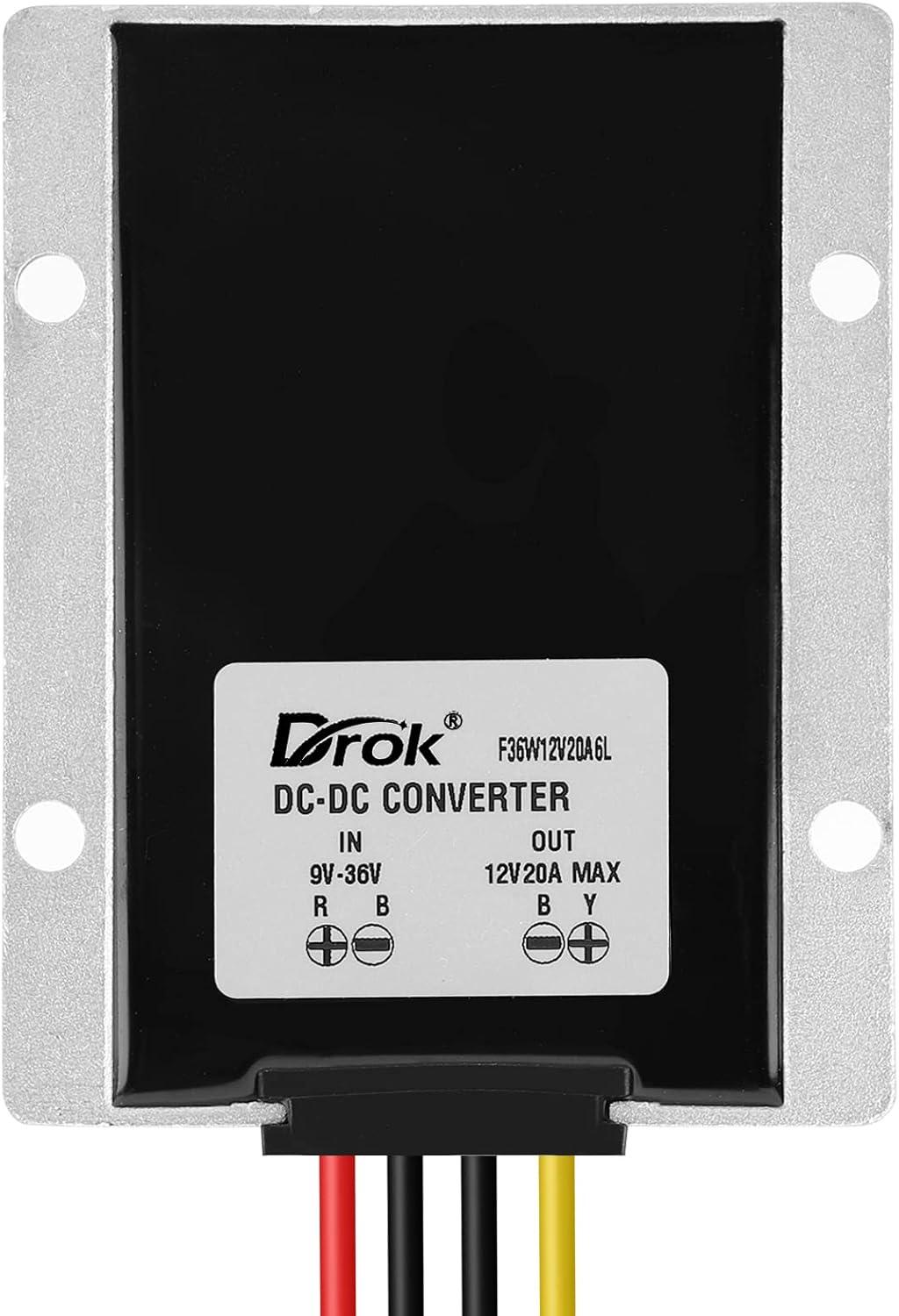 imageDROK Boost Buck Converter 9V36V to 12V 3A 36W Plastic Shell Waterproof Auto Step Up Down Voltage Regulator 12V Volt Transformer for Car Audio Solar Power System LCD Television LED Display ScreenAluminium Shell