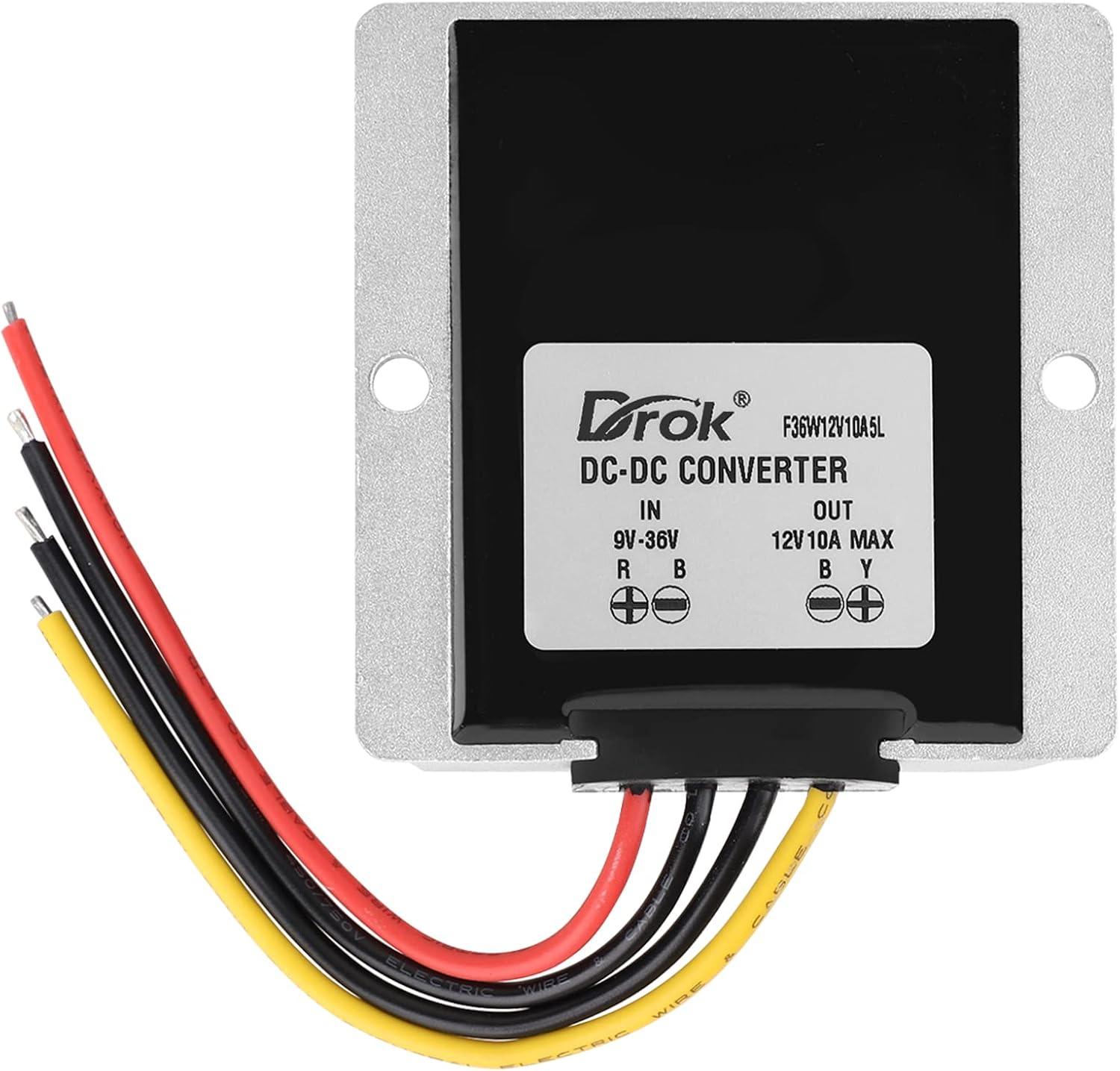 imageDROK Boost Buck Converter 9V36V to 12V 3A 36W Plastic Shell Waterproof Auto Step Up Down Voltage Regulator 12V Volt Transformer for Car Audio Solar Power System LCD Television LED Display ScreenAluminium Shell