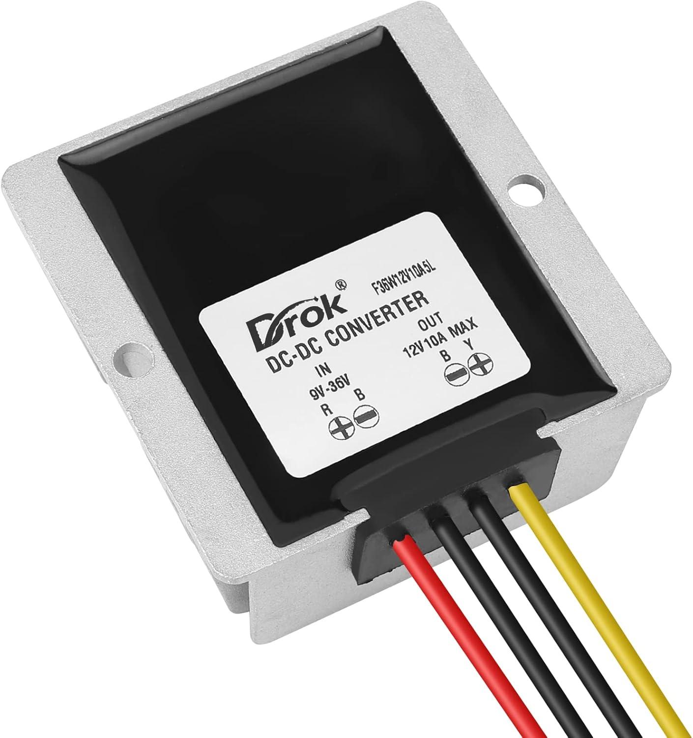imageDROK Boost Buck Converter 9V36V to 12V 3A 36W Plastic Shell Waterproof Auto Step Up Down Voltage Regulator 12V Volt Transformer for Car Audio Solar Power System LCD Television LED Display ScreenAluminium Shell