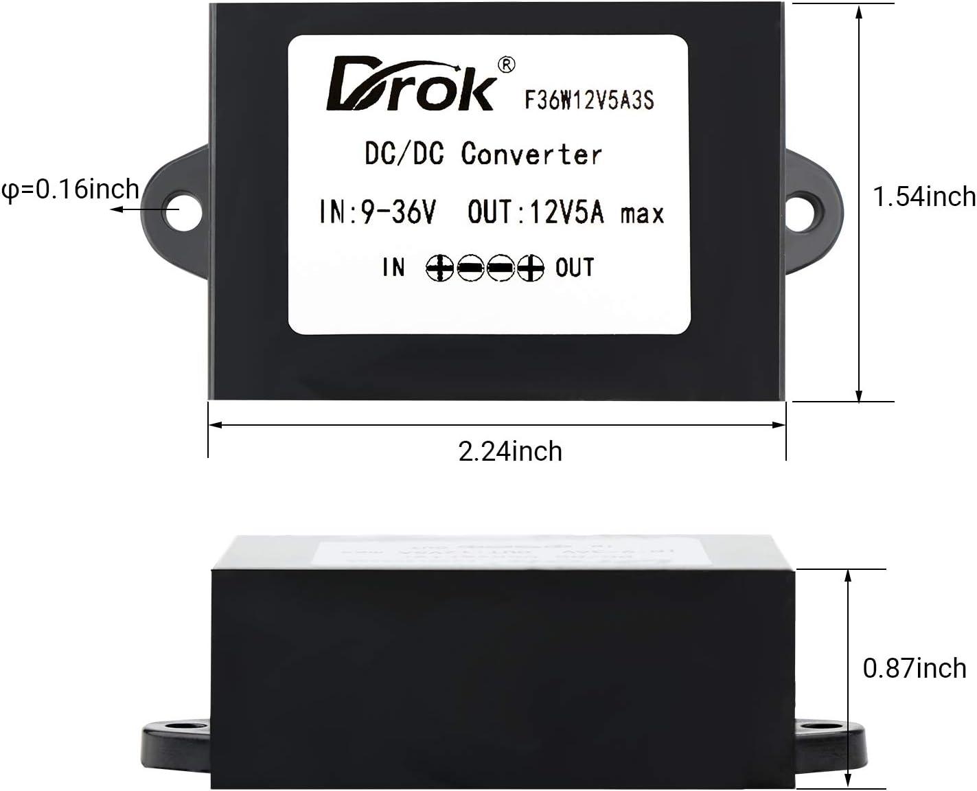 imageDROK Boost Buck Converter 9V36V to 12V 3A 36W Plastic Shell Waterproof Auto Step Up Down Voltage Regulator 12V Volt Transformer for Car Audio Solar Power System LCD Television LED Display ScreenPlastic Shell