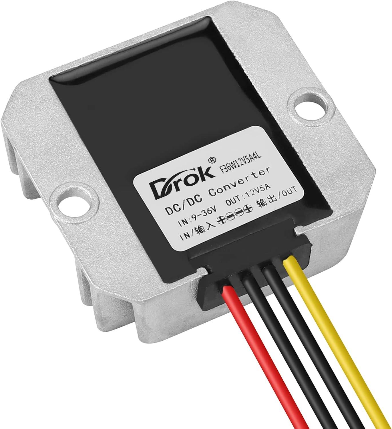 imageDROK Boost Buck Converter 9V36V to 12V 3A 36W Plastic Shell Waterproof Auto Step Up Down Voltage Regulator 12V Volt Transformer for Car Audio Solar Power System LCD Television LED Display ScreenAluminium Shell