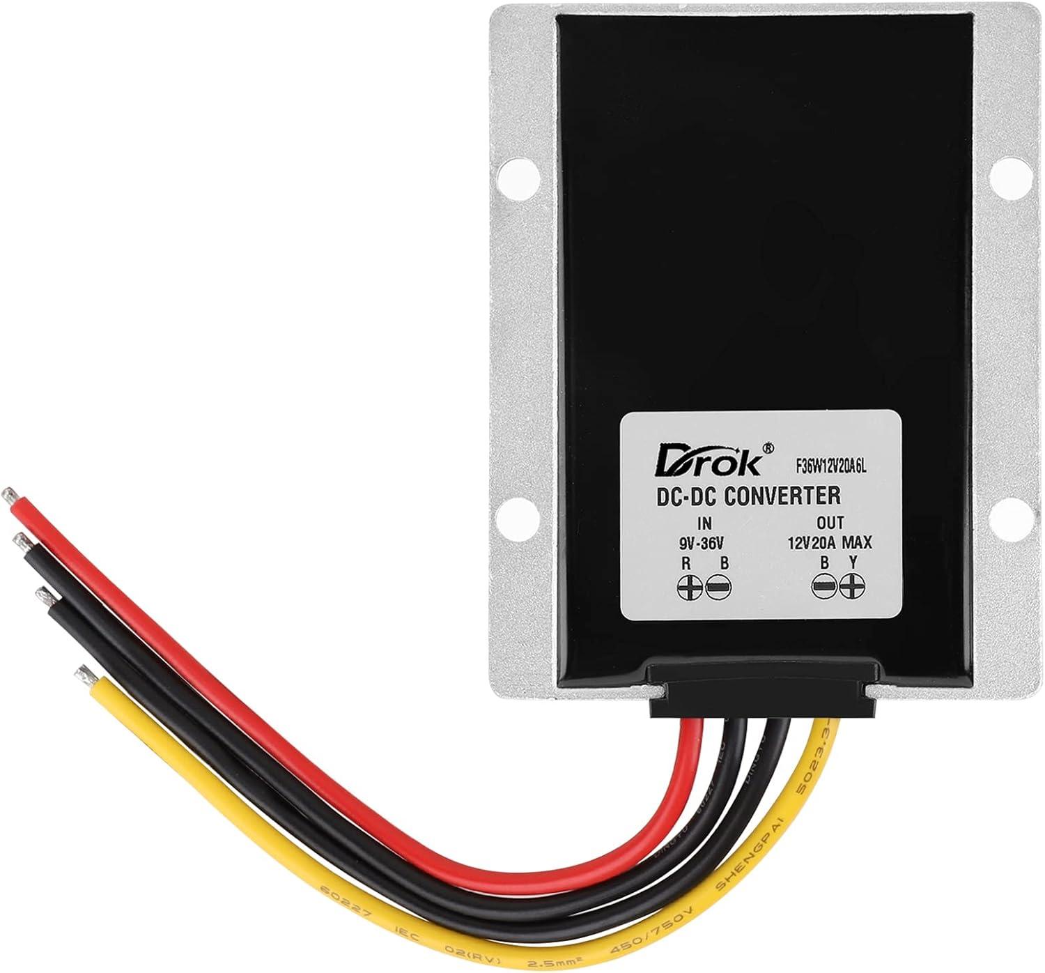 imageDROK Boost Buck Converter 9V36V to 12V 3A 36W Plastic Shell Waterproof Auto Step Up Down Voltage Regulator 12V Volt Transformer for Car Audio Solar Power System LCD Television LED Display ScreenAluminium Shell