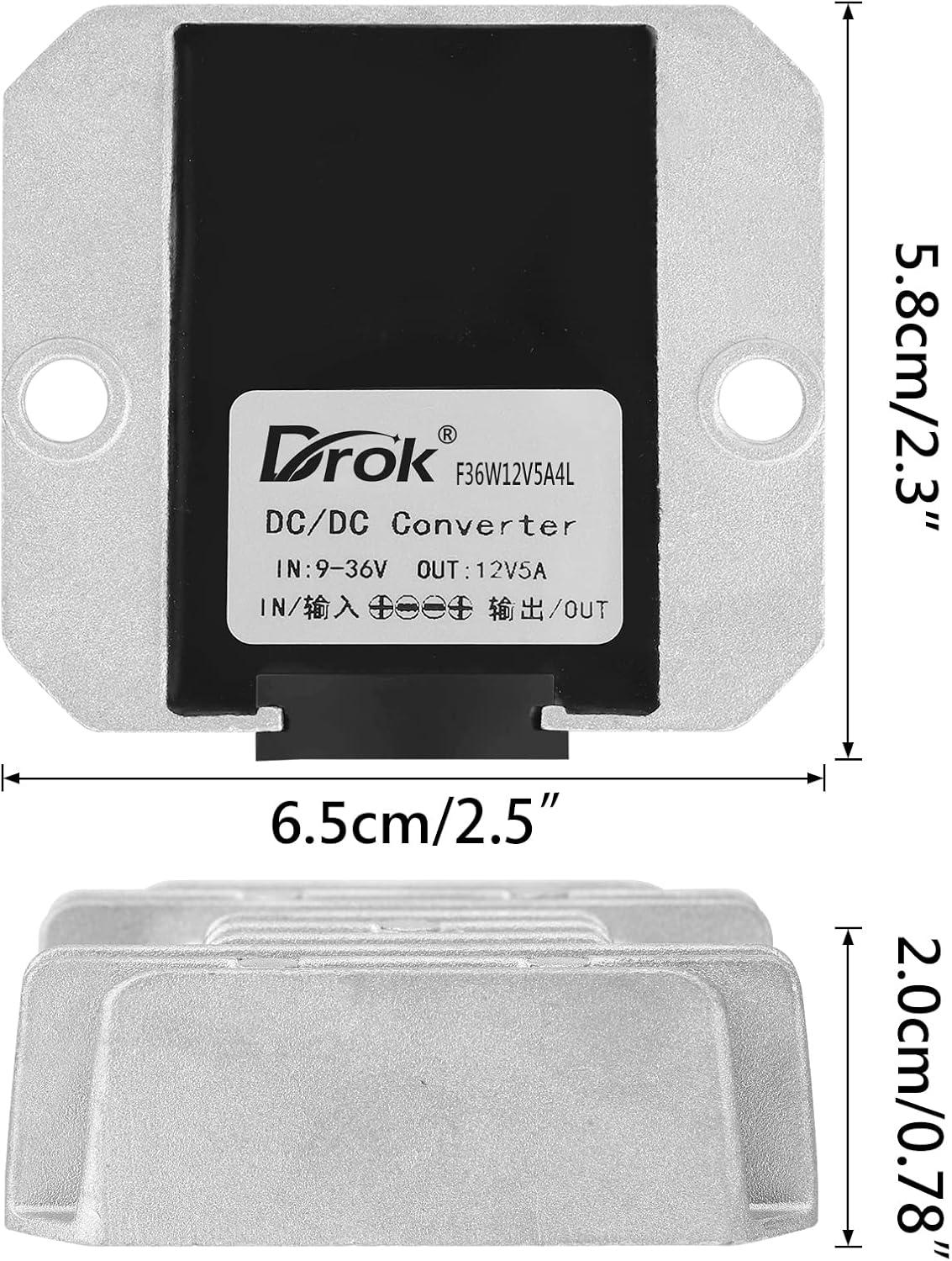 imageDROK Boost Buck Converter 9V36V to 12V 3A 36W Plastic Shell Waterproof Auto Step Up Down Voltage Regulator 12V Volt Transformer for Car Audio Solar Power System LCD Television LED Display ScreenAluminium Shell