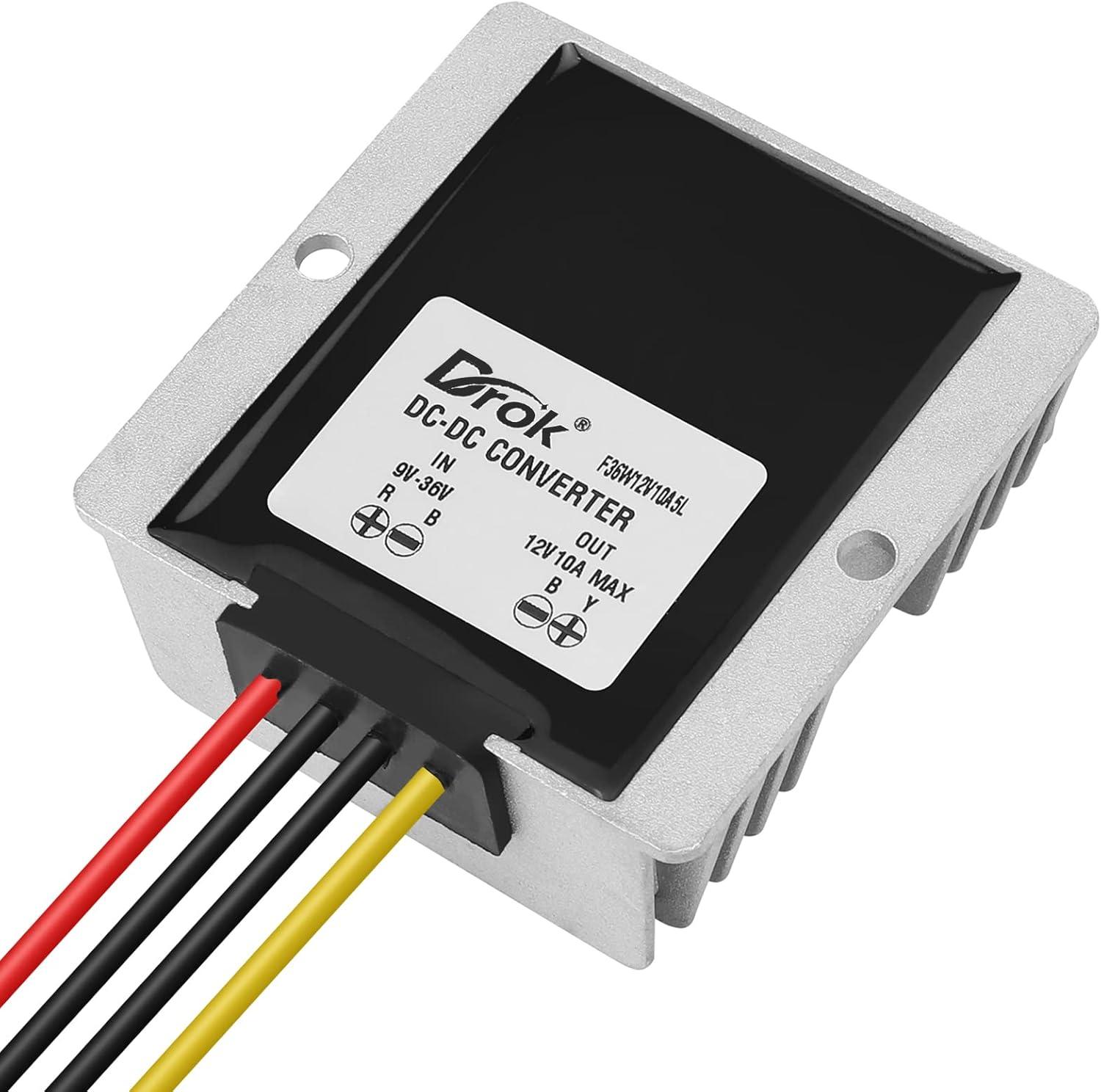 imageDROK Boost Buck Converter 9V36V to 12V 3A 36W Plastic Shell Waterproof Auto Step Up Down Voltage Regulator 12V Volt Transformer for Car Audio Solar Power System LCD Television LED Display ScreenAluminium Shell