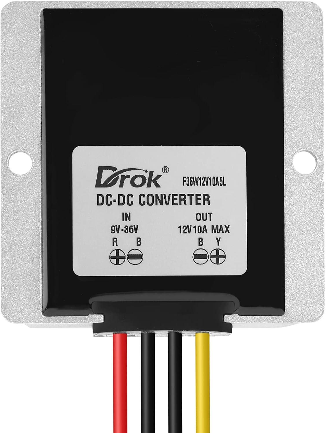 imageDROK Boost Buck Converter 9V36V to 12V 3A 36W Plastic Shell Waterproof Auto Step Up Down Voltage Regulator 12V Volt Transformer for Car Audio Solar Power System LCD Television LED Display ScreenAluminium Shell