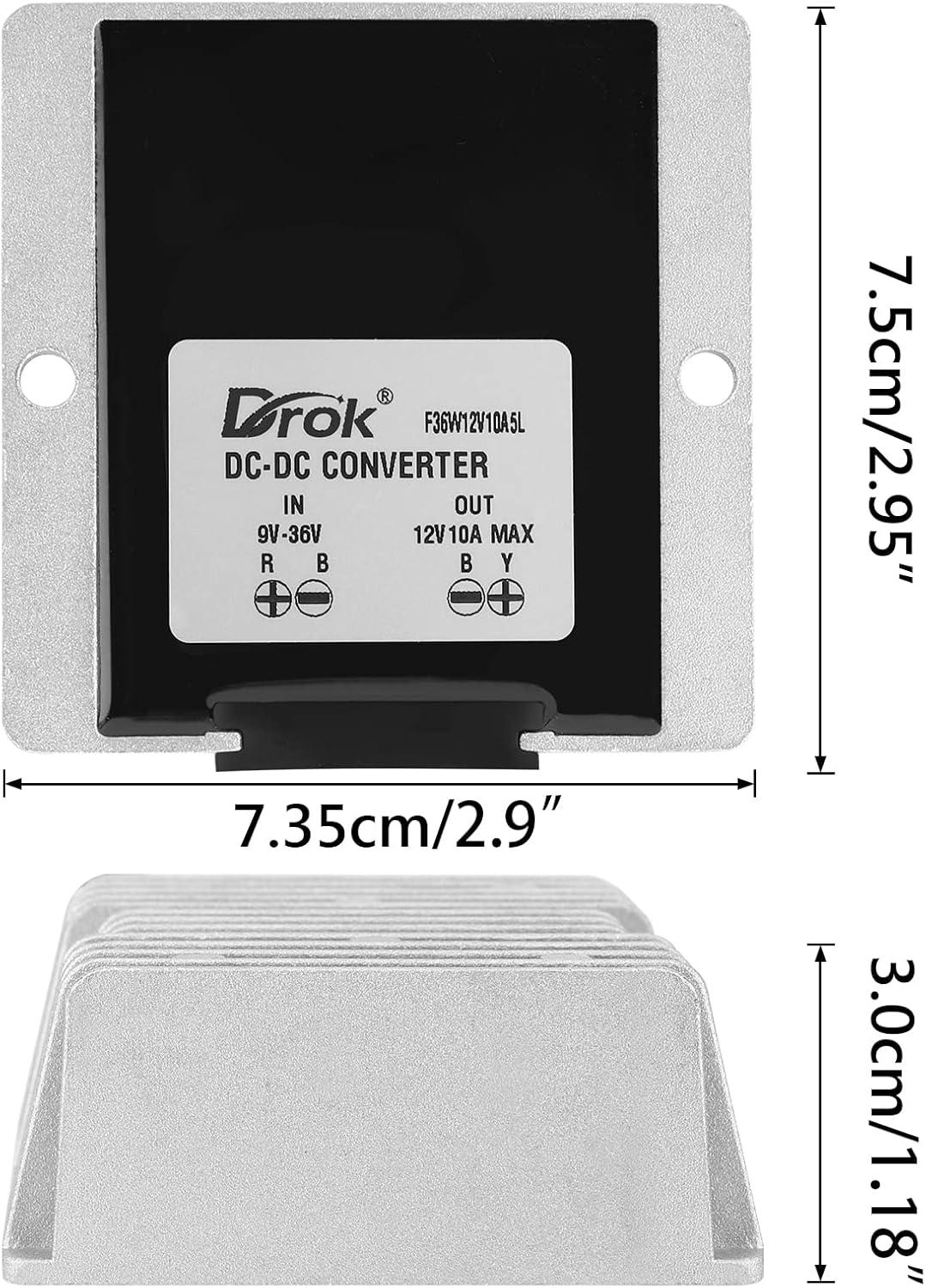 imageDROK Boost Buck Converter 9V36V to 12V 3A 36W Plastic Shell Waterproof Auto Step Up Down Voltage Regulator 12V Volt Transformer for Car Audio Solar Power System LCD Television LED Display ScreenAluminium Shell
